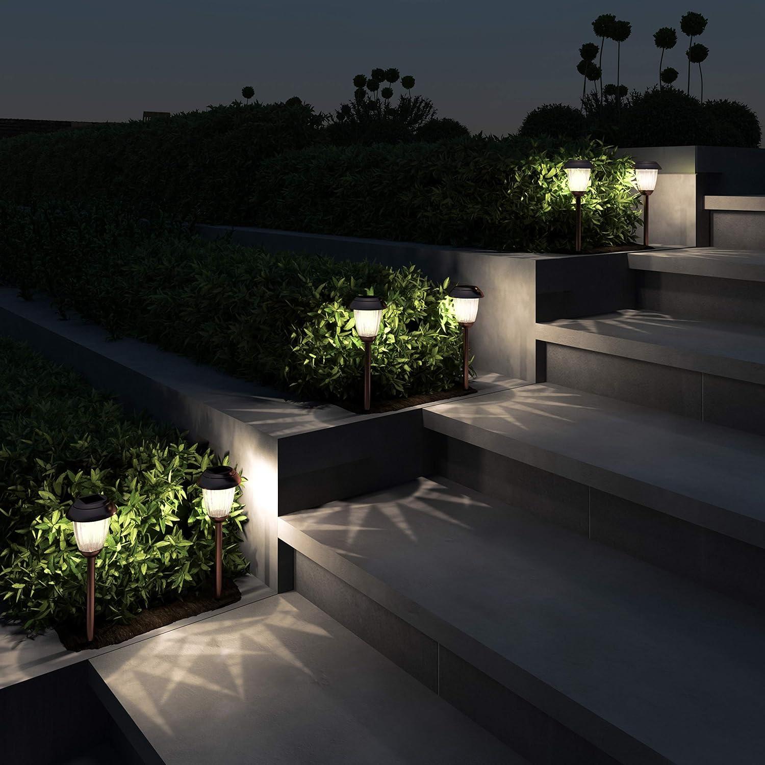 Pure Garden 50-LG1060 16 in. Solar Path Tall Stainless Steel Outdoor Stake Lighting for Garden - Copper - Set of 8
