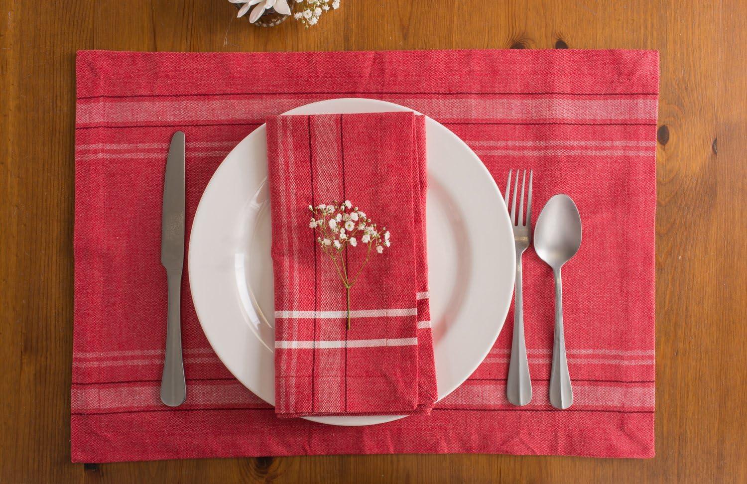 Rustic Red Cotton Stripe Rectangular Placemats, Set of 6