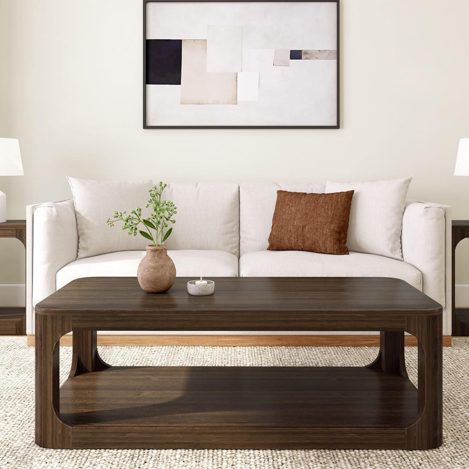 Plank+Beam Forma Coffee Table, 54" Modern Coffee Table with Shelf