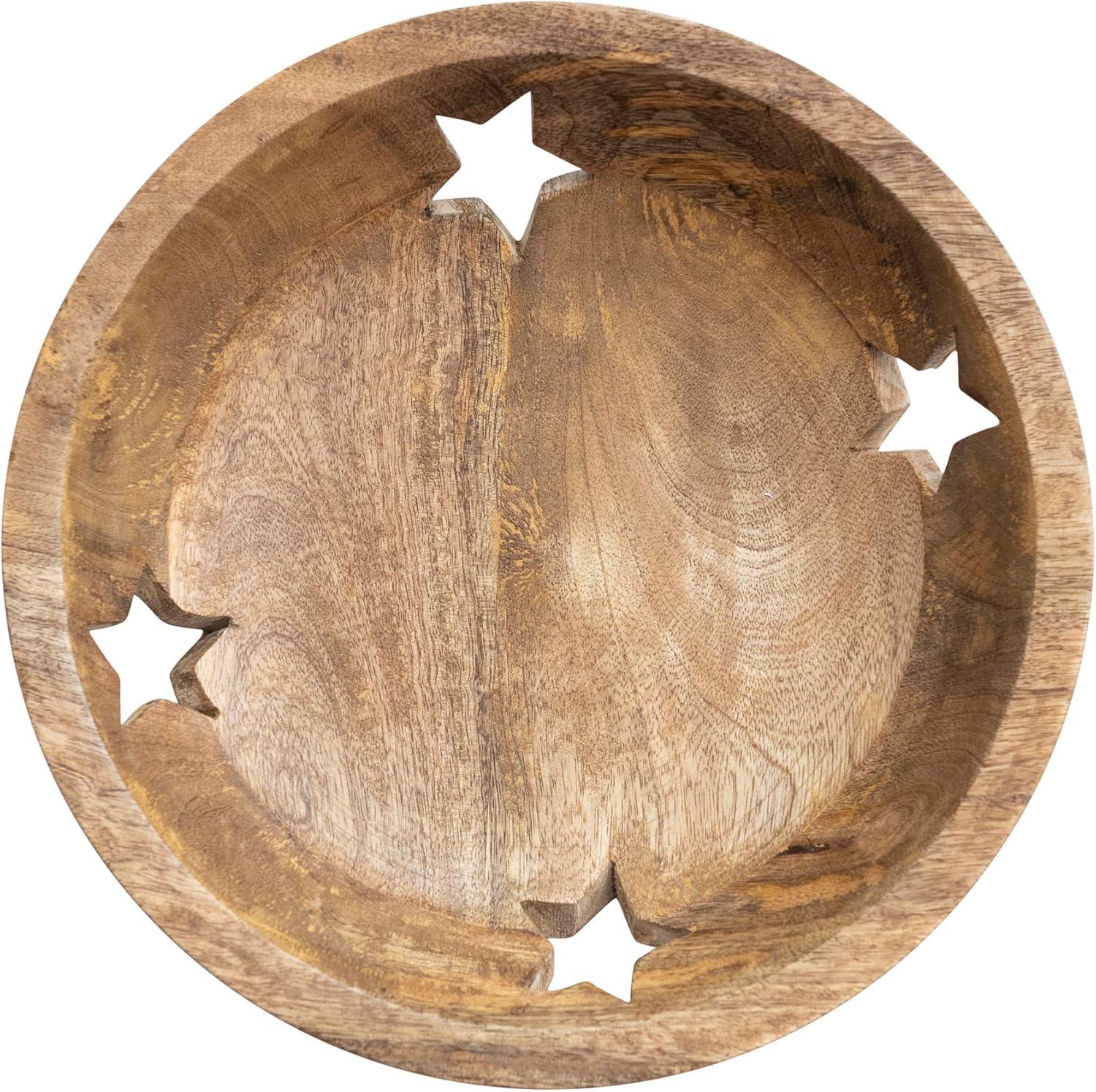 Natural Brown Mango Wood Bowl with Star Cut-Outs