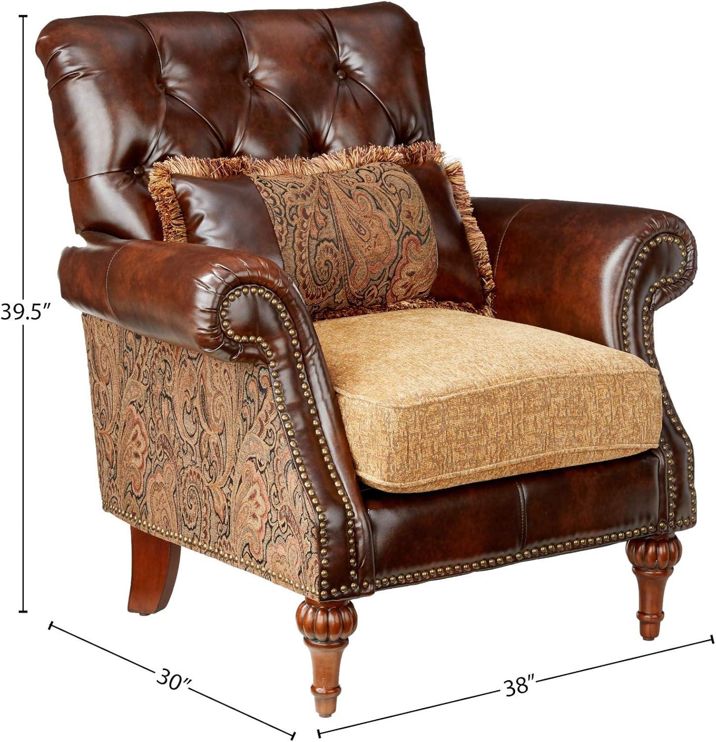 Dreena Brown Floral Faux Leather Accent Chair