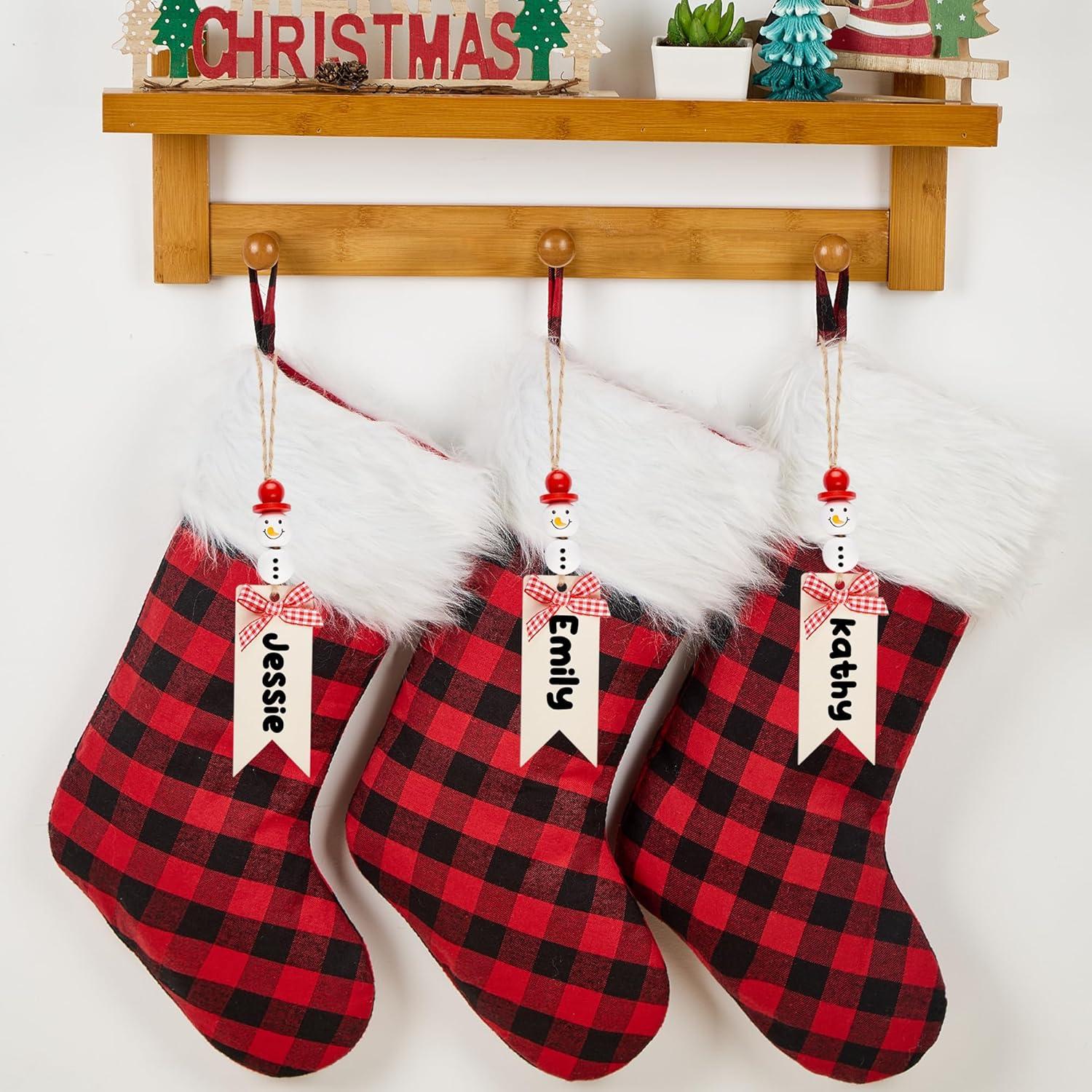 Chirstmas Stockings 3 Pack 18 Inch, Large Buffalo Plaid Xmas Stockings with Faux Fur Cuff, Country Rustic Holiday Indoor Decorations for Family