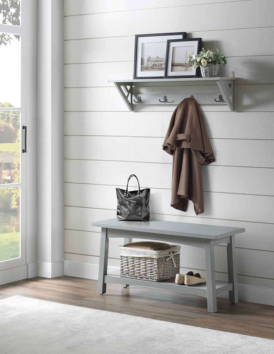 Gray Wood and Metal Coat Hook Shelf with Double Hooks