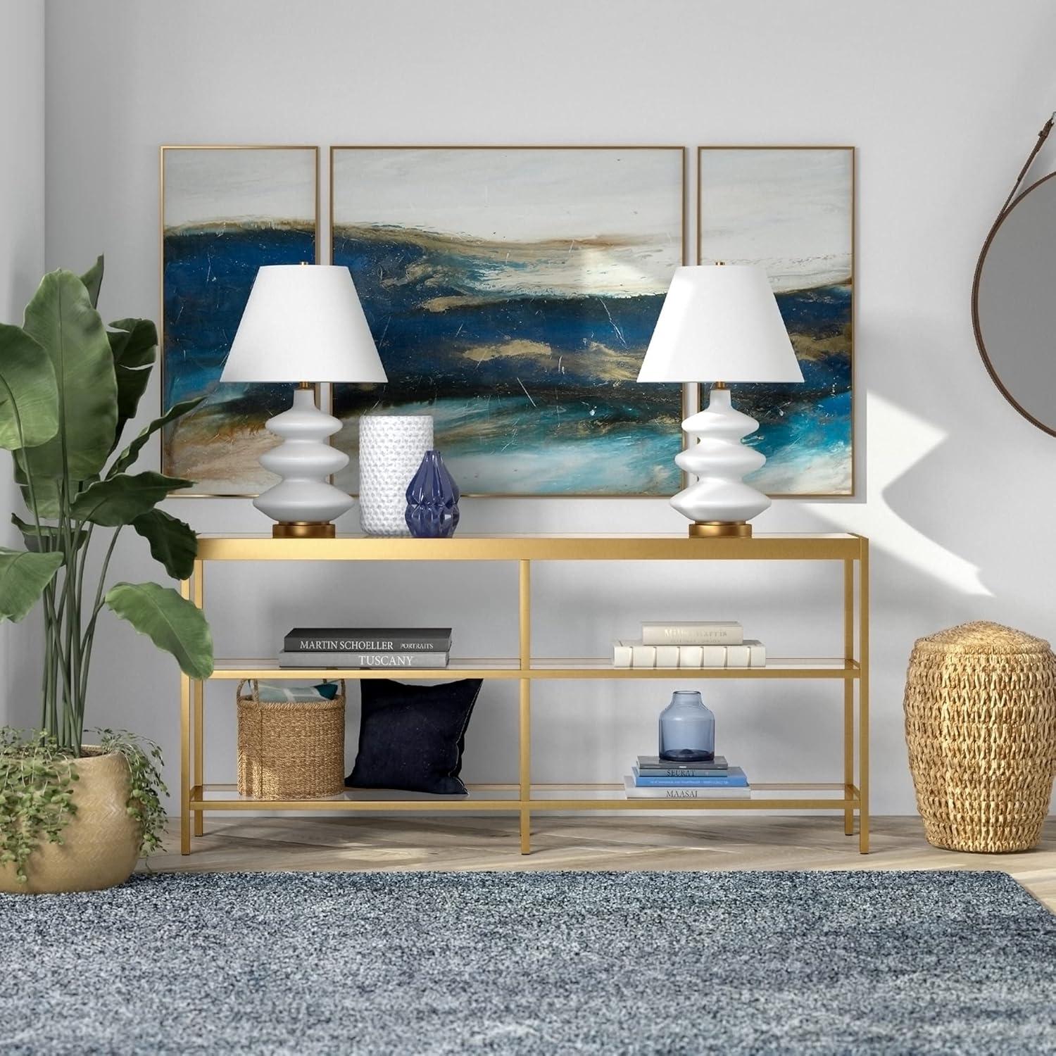 Evelyn&Zoe Alexis 64" Wide Rectangular Console Table, Brass