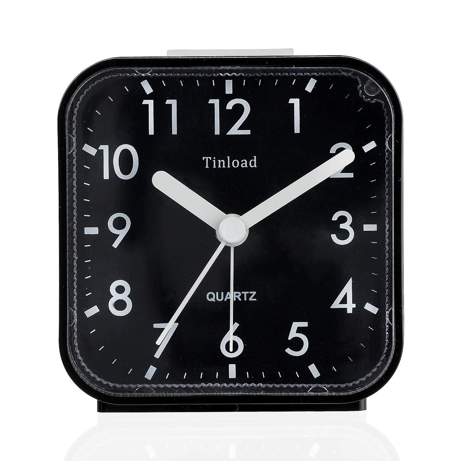 Small Battery Operated Analog Alarm Clock Silent Non Ticking, Ascending Beep Sounds, Snooze,Light Functions, Easy Set(Black)