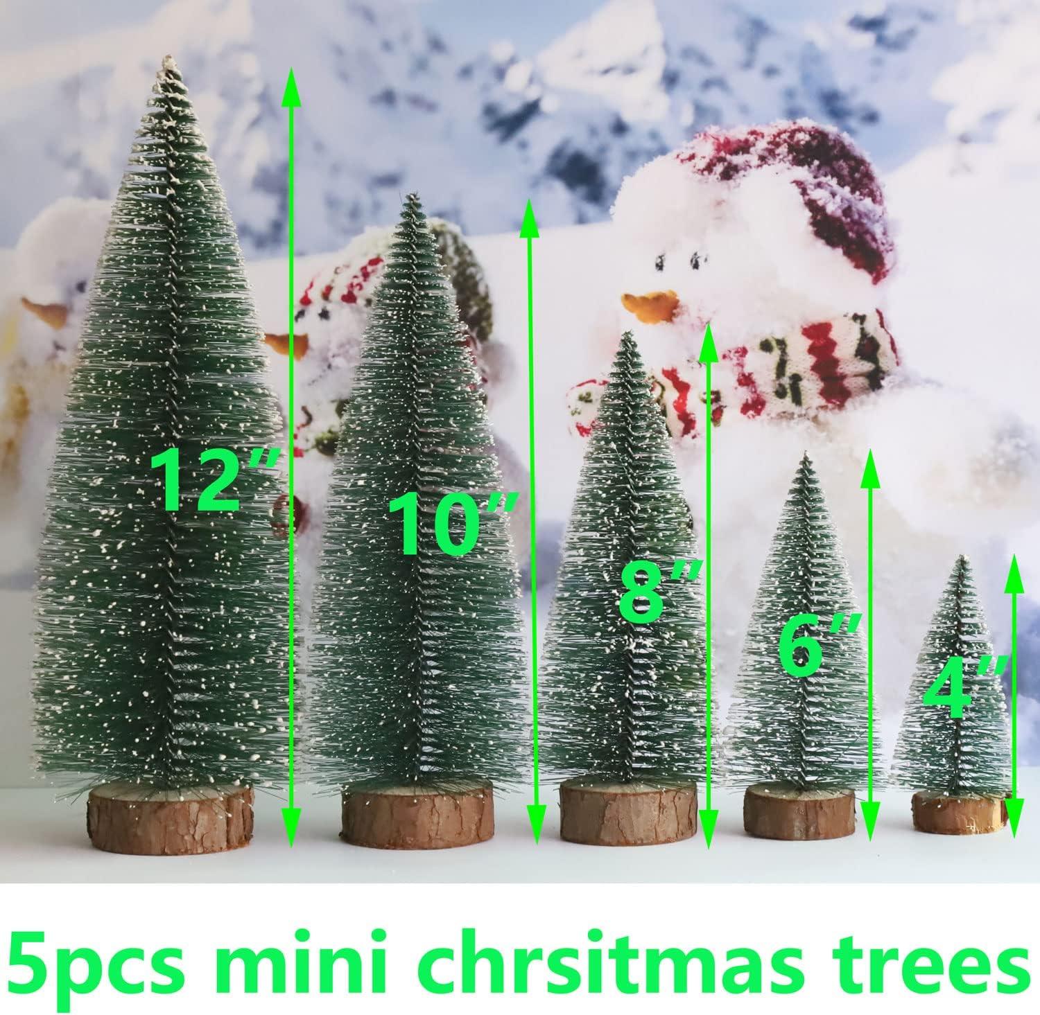 Miniature Green Pine Christmas Trees with Wooden Base, Set of 5