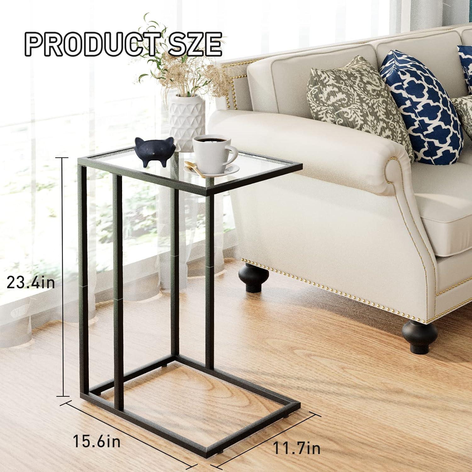 Canddidliike Sofa End Table Coffee Side Table with Glass Top, Glass Top Side Table, Sturdy Steel Frame, Easy to Clean, Great for End Tables & Decorative Displays