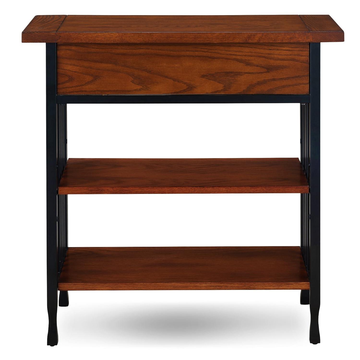 Leick Home 11262 Ironcraft Mantel Height Rustic Bookcase with Drawer Storage, Mission Oak and Black