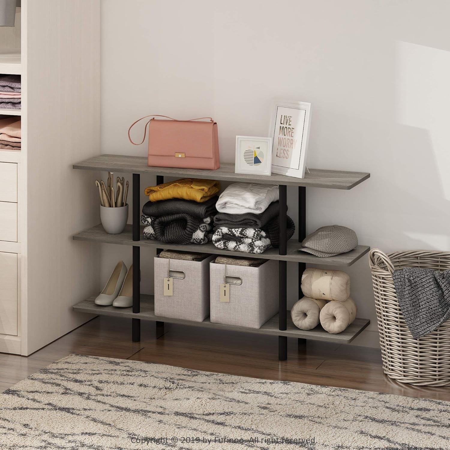 Elegant French Oak Grey & Black 3-Tier Display Shelf