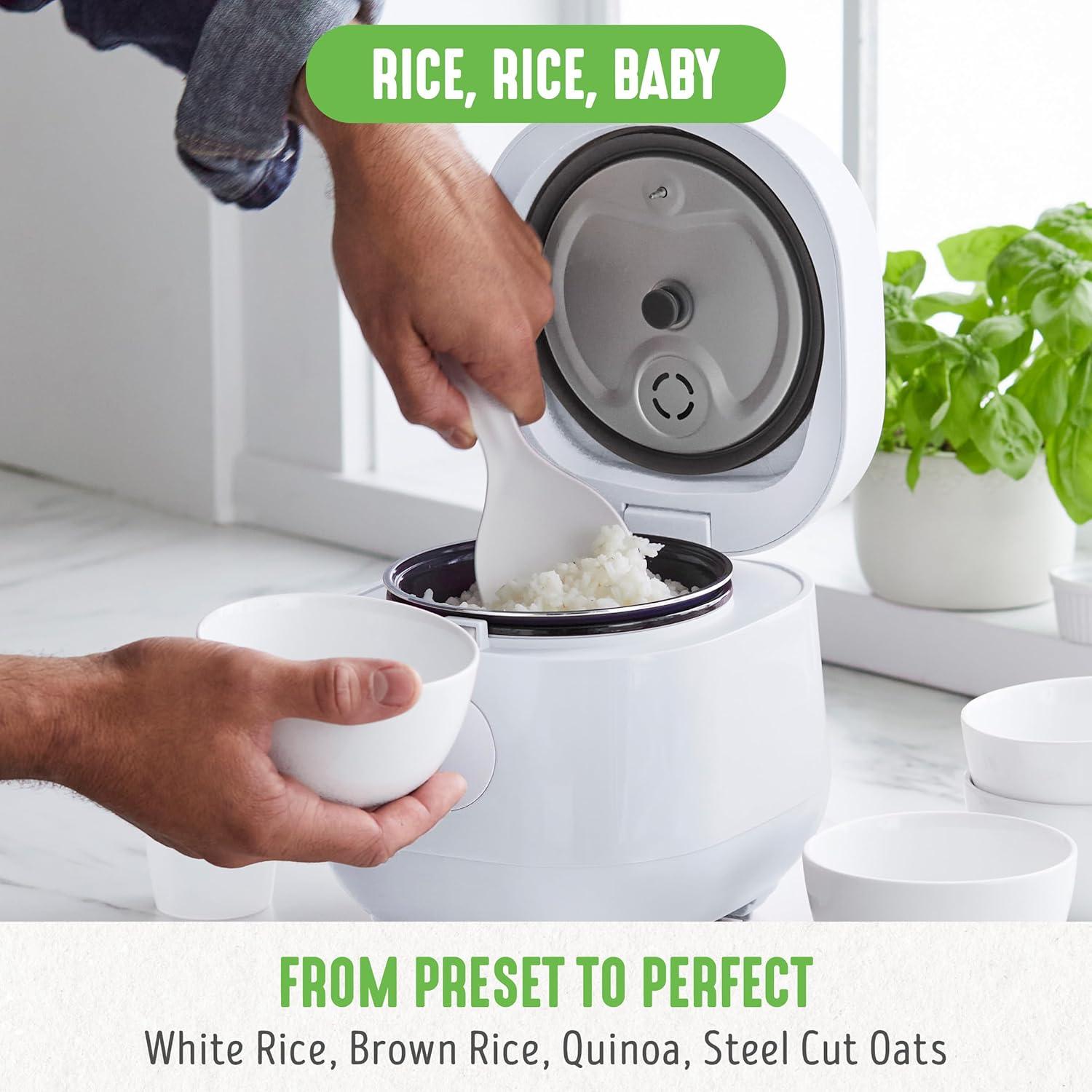 Compact White Electric Rice and Grains Cooker with Ceramic Nonstick Bowl