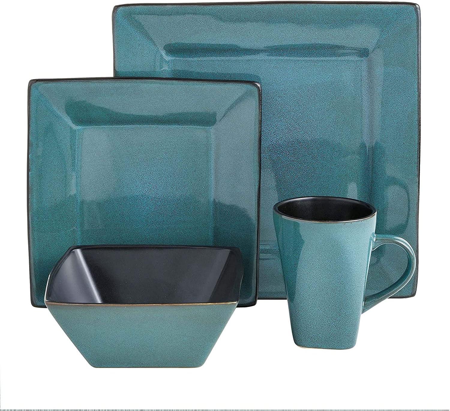 Blue Ceramic Square Dinnerware Set, Service for 4