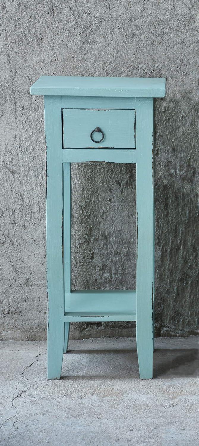 Cottage Charm Beach Blue & Antique Iron Side Table with Drawer