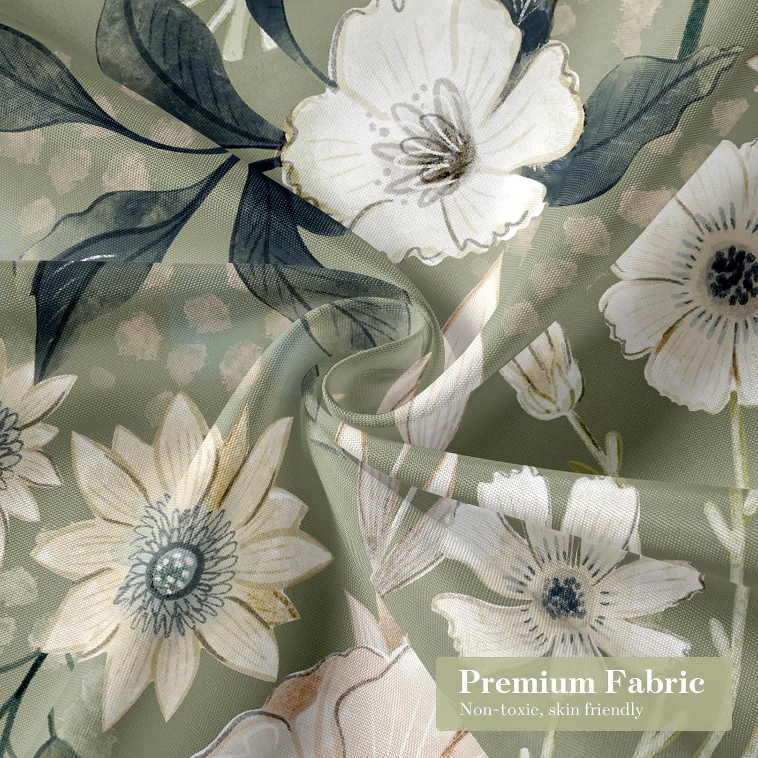 Red Barrel Studio® Green Floral Shower Curtain, Summer Plant Leaves Fabric Cloth Shower Curtains For Chic Elegant Bathroom Decor, Modern Abstract Colorful Flower Shower Curtain, 72X72