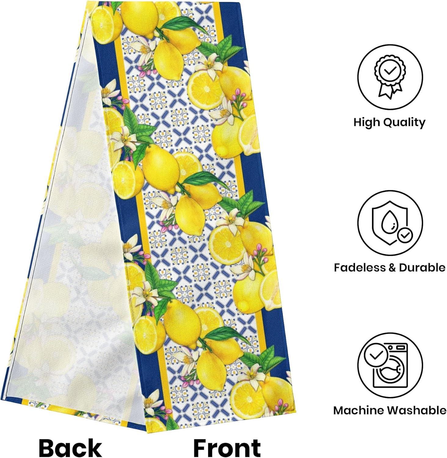 Jbralid Lemon Table Runner Spring Summer Seasonal Yellow Blue Table Runners Farmhouse Kitchen Dining Table Decoration for Indoor Outdoor Home Decor 13x72 Inch