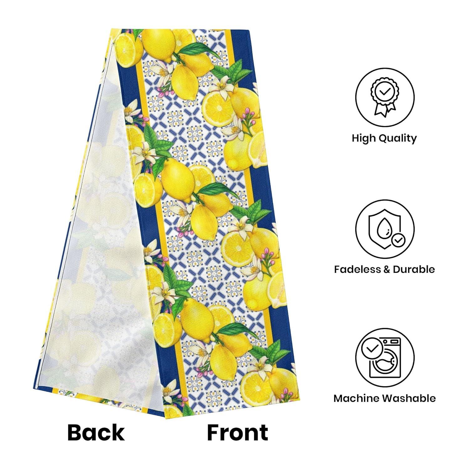 Lemon Burlap Table Runner Seasonal Spring Fall Kitchen Dining Linen Table Decoration for Indoor Outdoor Home Party Dinner 13x72 Inch