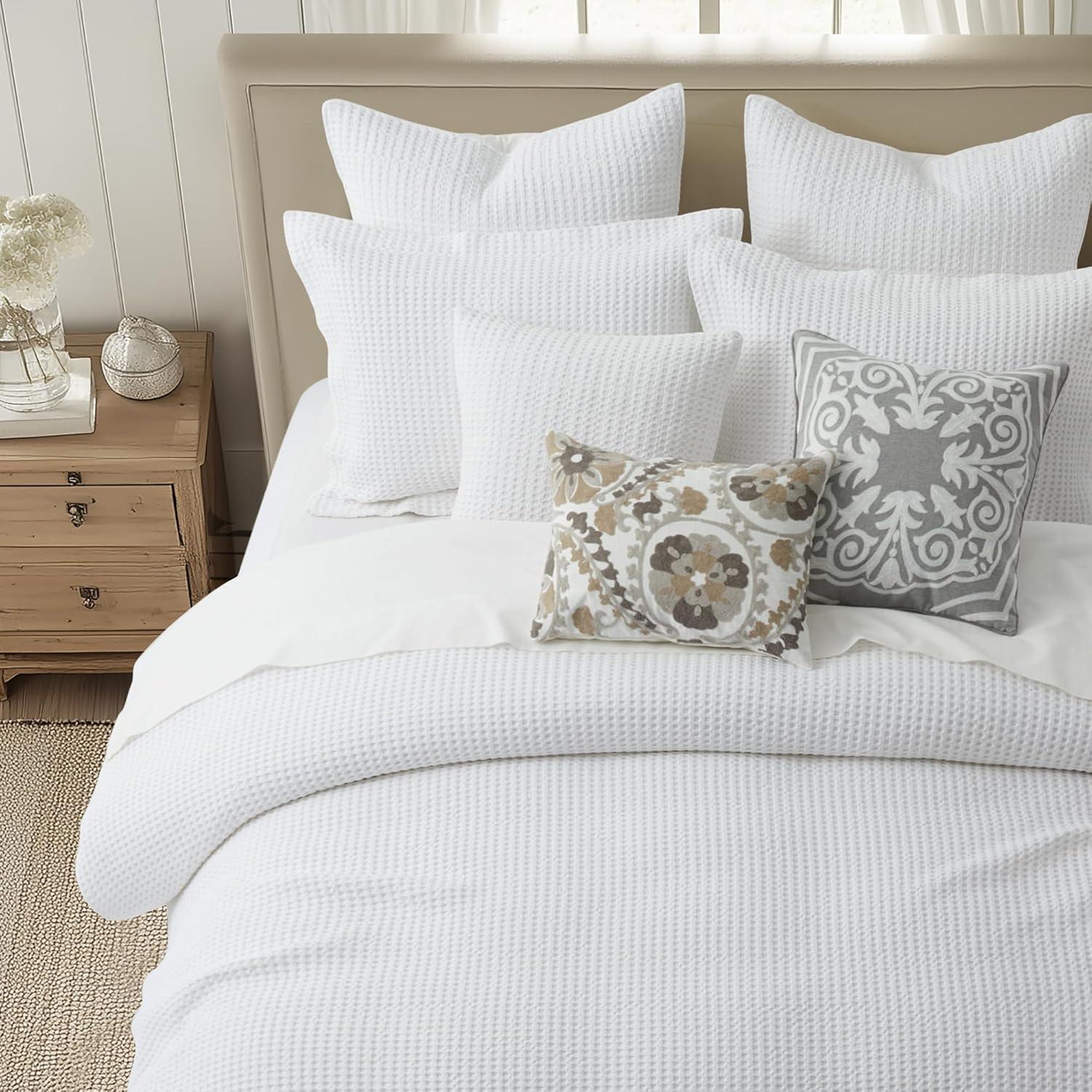 Mills Bright White Duvet Set - One King Duvet and Two King Shams - Levtex Home