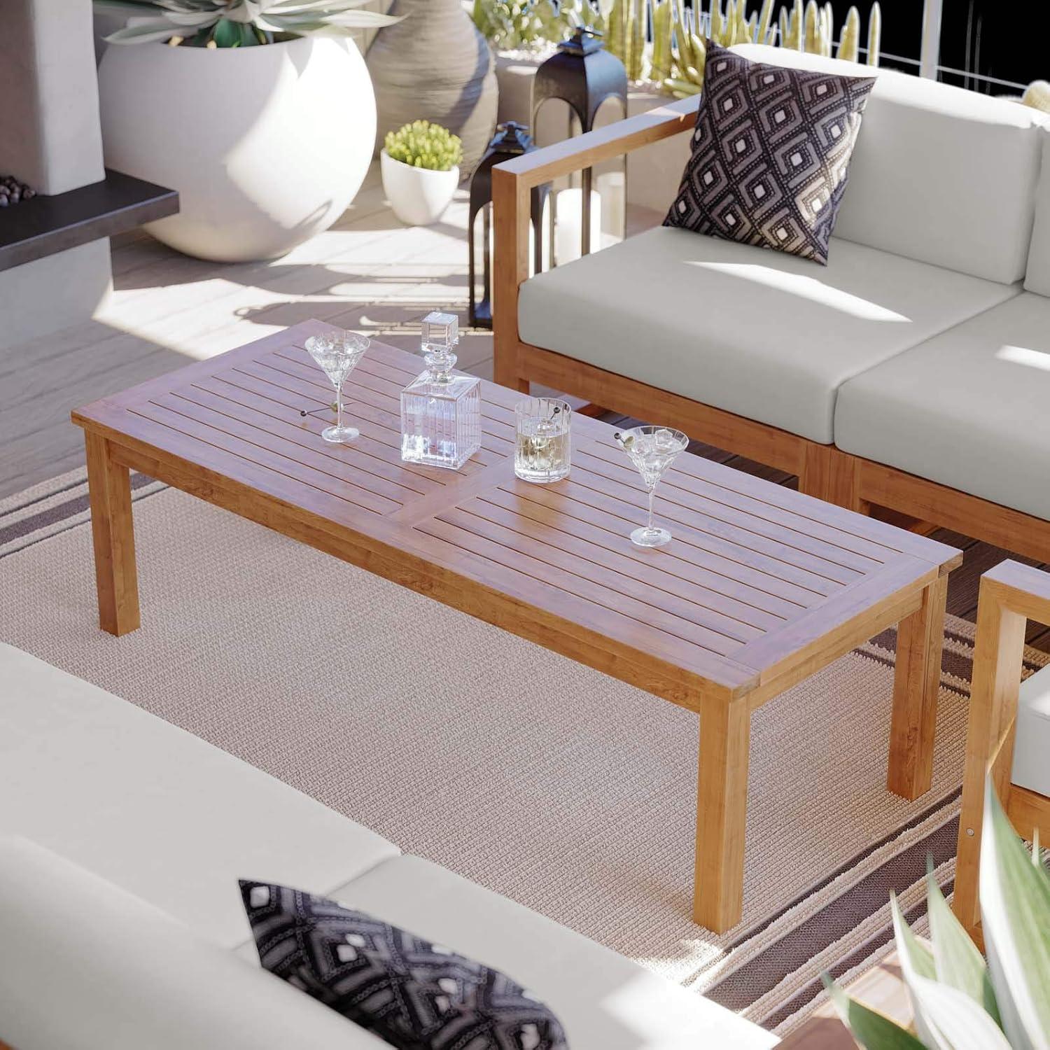 Modway Upland Patio Coffee Table – Teak Wood, 42" Natural Finish