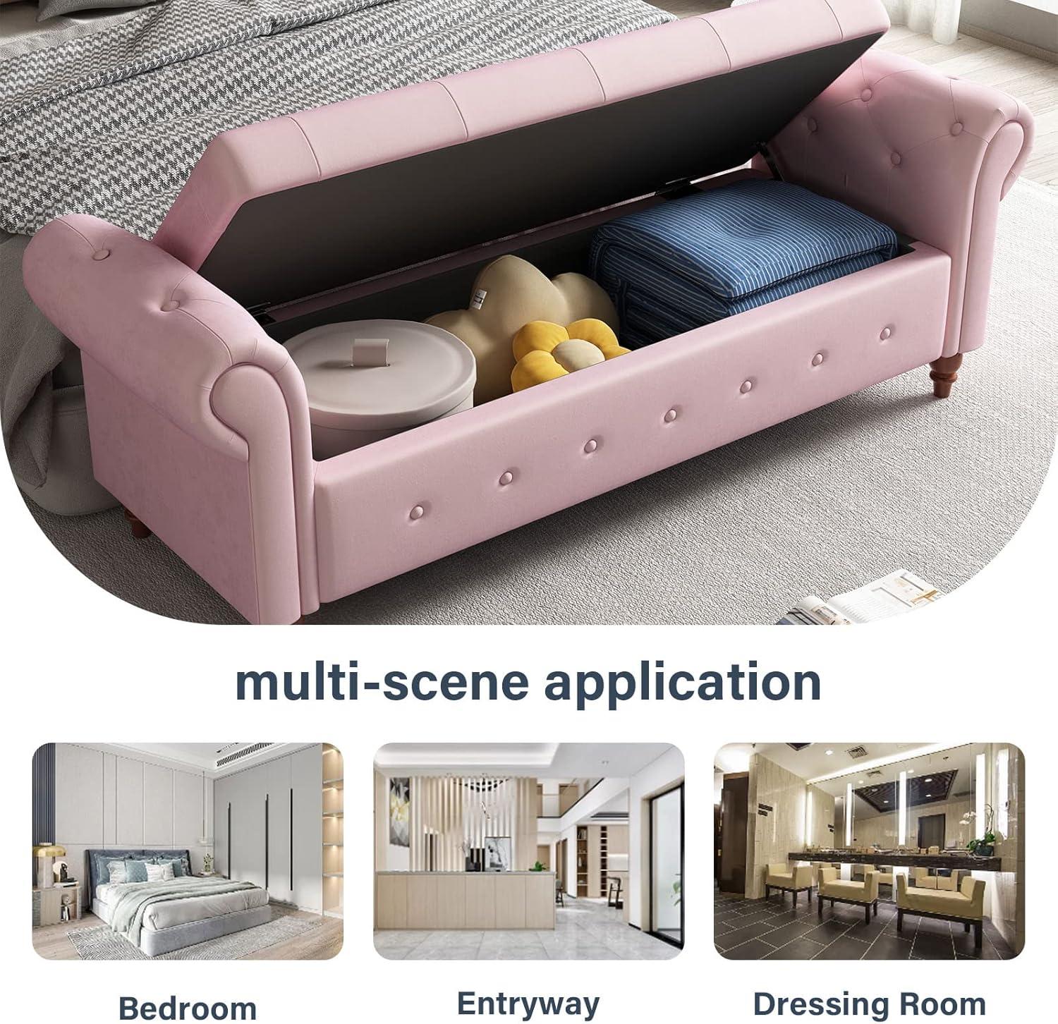 63" Bed Bench Pink Velvet