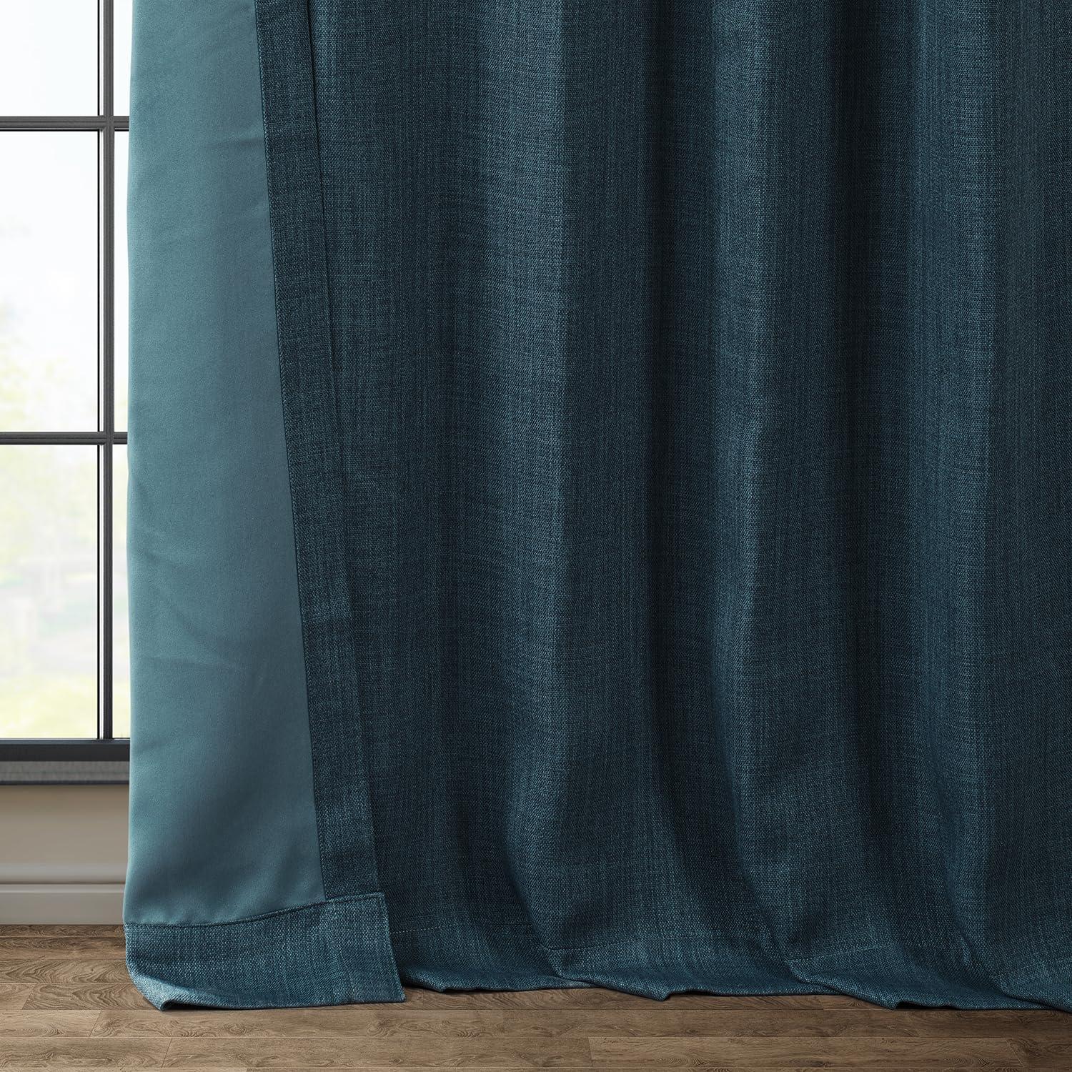 HPD Half Price Drapes Story Blue Faux Linen Room Darkening Curtains for Bedroom & Living Room Curtains (1 Panel), Door & Window Curtains 84 inches long, Rod Pocket curtains & drapes, 50W X 84L