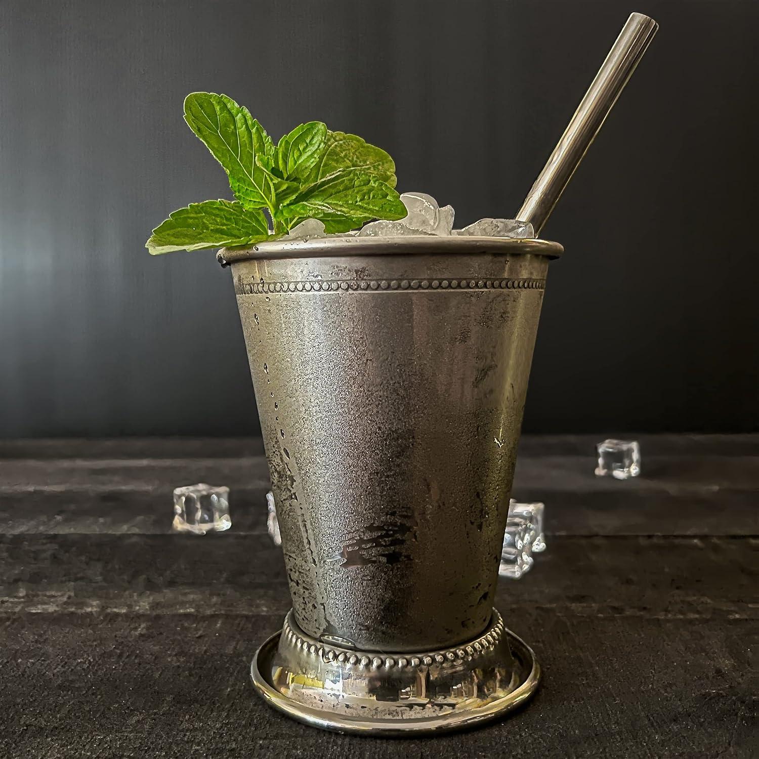 Mint Julep Cups Set of 4 with Straws - Polished Inside - 12oz Commercial Grade - Stainless Steel Mint Julep Cup - Horse Racing Derby Cups - Mint Julep Glasses are Great as Derby Party - Mint Julep Kit