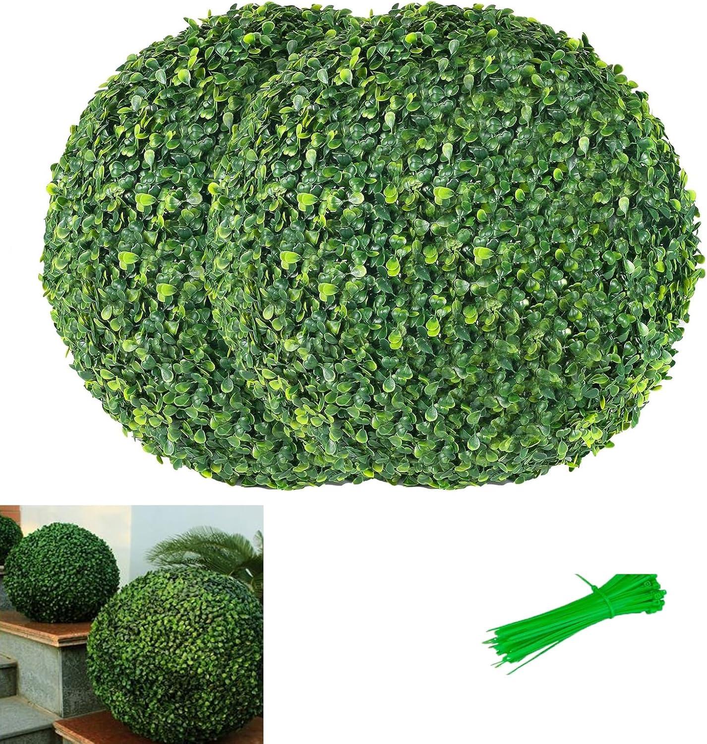 16-Inch Green Artificial Boxwood Topiary Balls, Set of 2