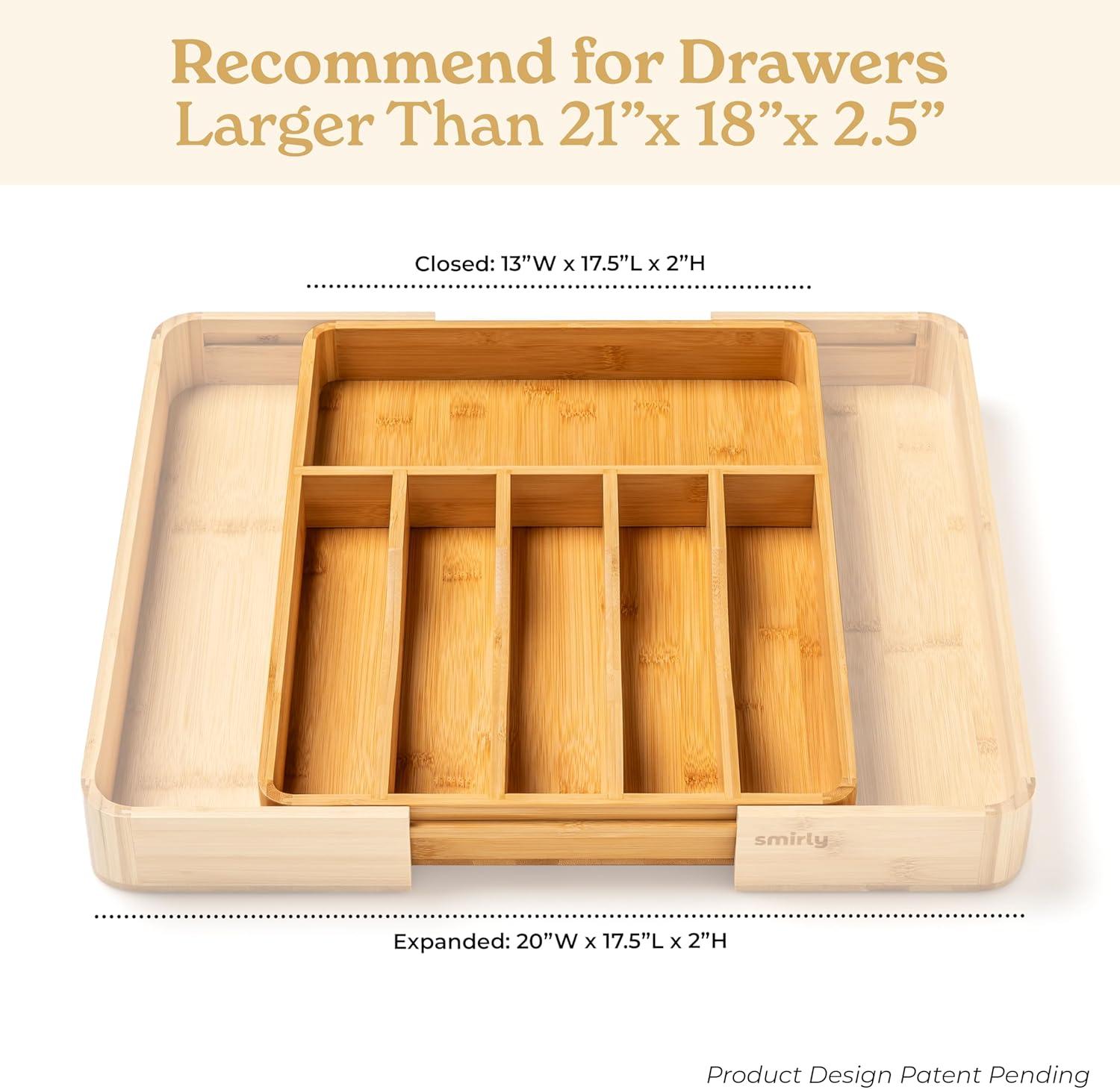 SMIRLY 8-Slot Bamboo Kitchen Drawer Organizer Expandable Utensil Tray for Drawers