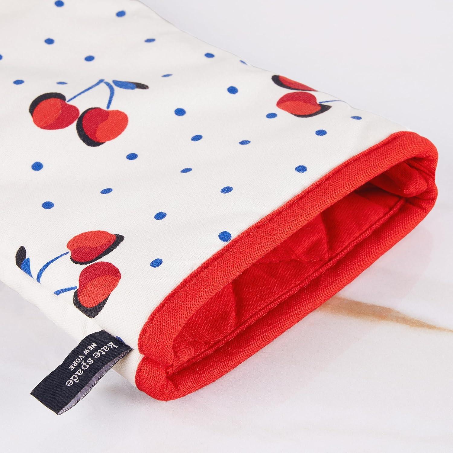 Kate Spade New York Cherry Dot Kitchen Towel, Oven Mitt & Pot Holder 4-Pack, Absorbent & Heat Resistant, 100% Cotton