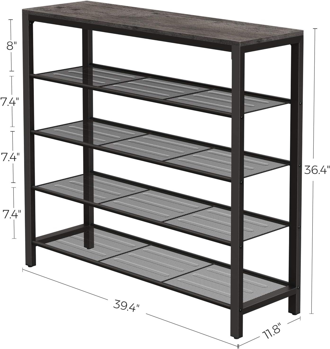 Charcoal Gray and Black 5-Tier Metal Shoe Rack