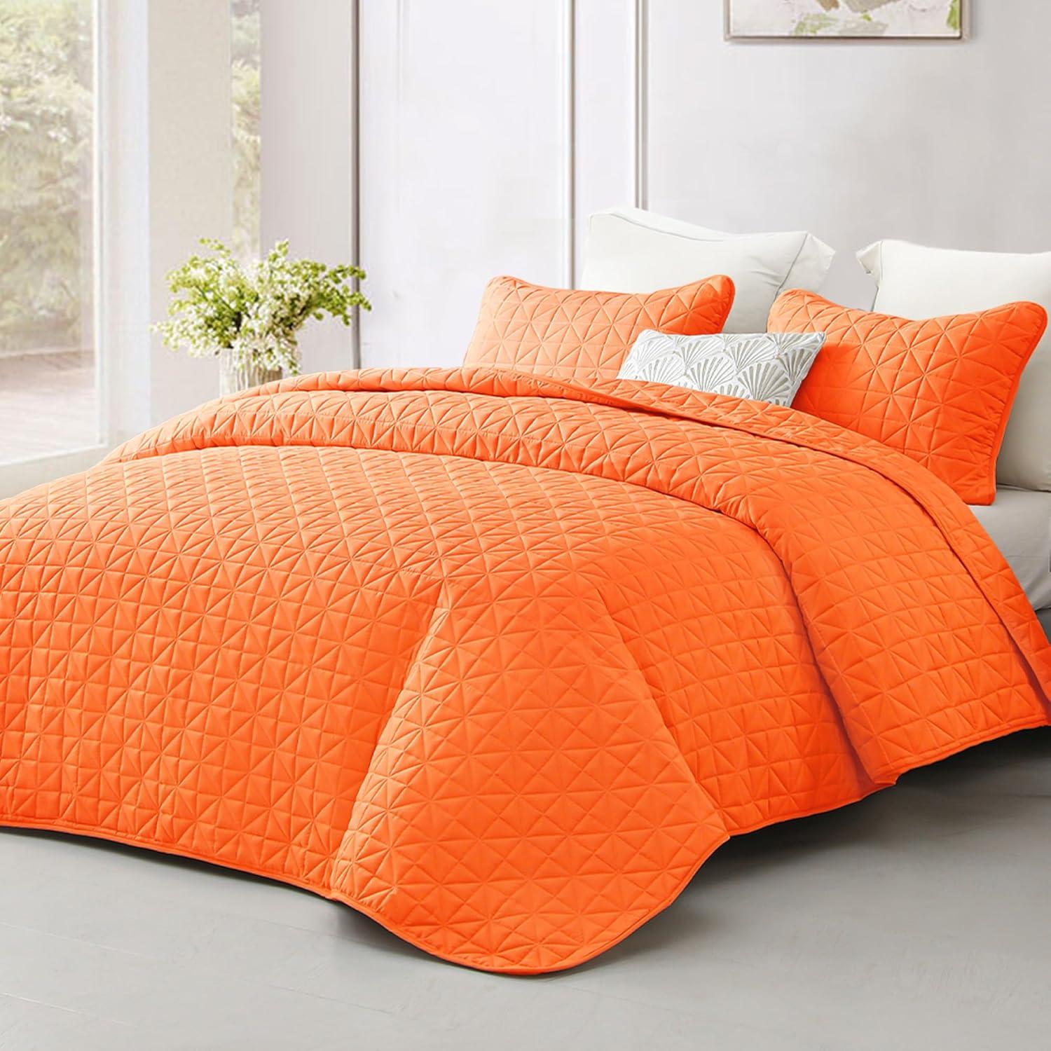 Exclusivo Mezcla Twin Quilt Bedding Set, Lightweight Soft Orange Twin Bedspreads Coverlets with Geometric Stitched Pattern