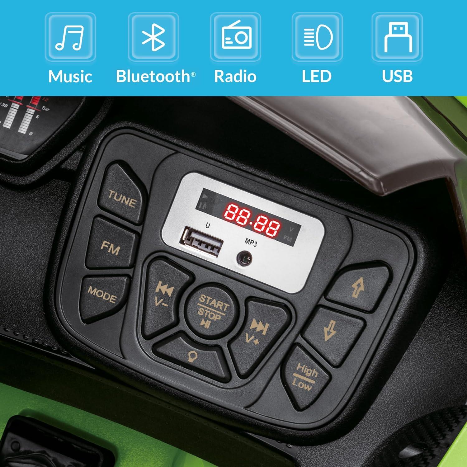 Kidzone Kids Electric Ride On 12V Licensed Lamborghini Aventador SV Battery Powered Sports Car Toy W/ 2 Speeds, Parent Control, Sound System, LED Headlights & Hydraulic Doors, Black