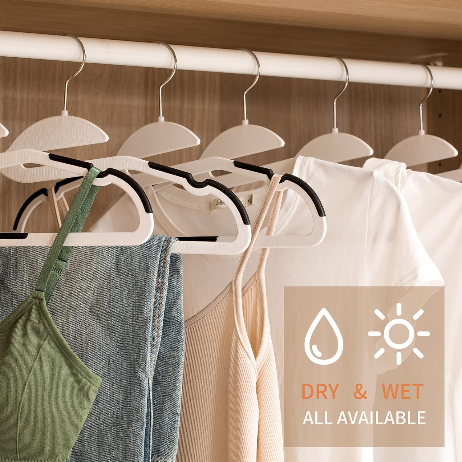 50PK Coat Hangers Non Slip - Space Saving Plastic Clothes Hangers, Slim Pant Hangers, U-Slide, Heavy Duty, 360°Swivel Hook, White