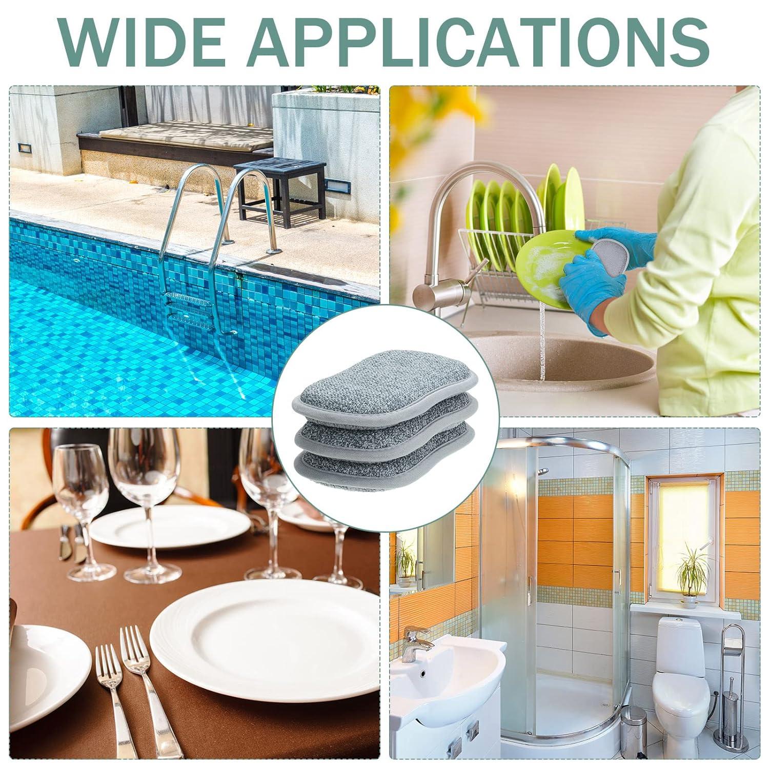 24 Pack Multi Purpose Scrub Sponges Non Scratch Microfiber Sponge Cleaning Dish Scrubber Reusable Dish Sponges for Washing Dishes Along with Heavy Duty Scouring Power (Blue)