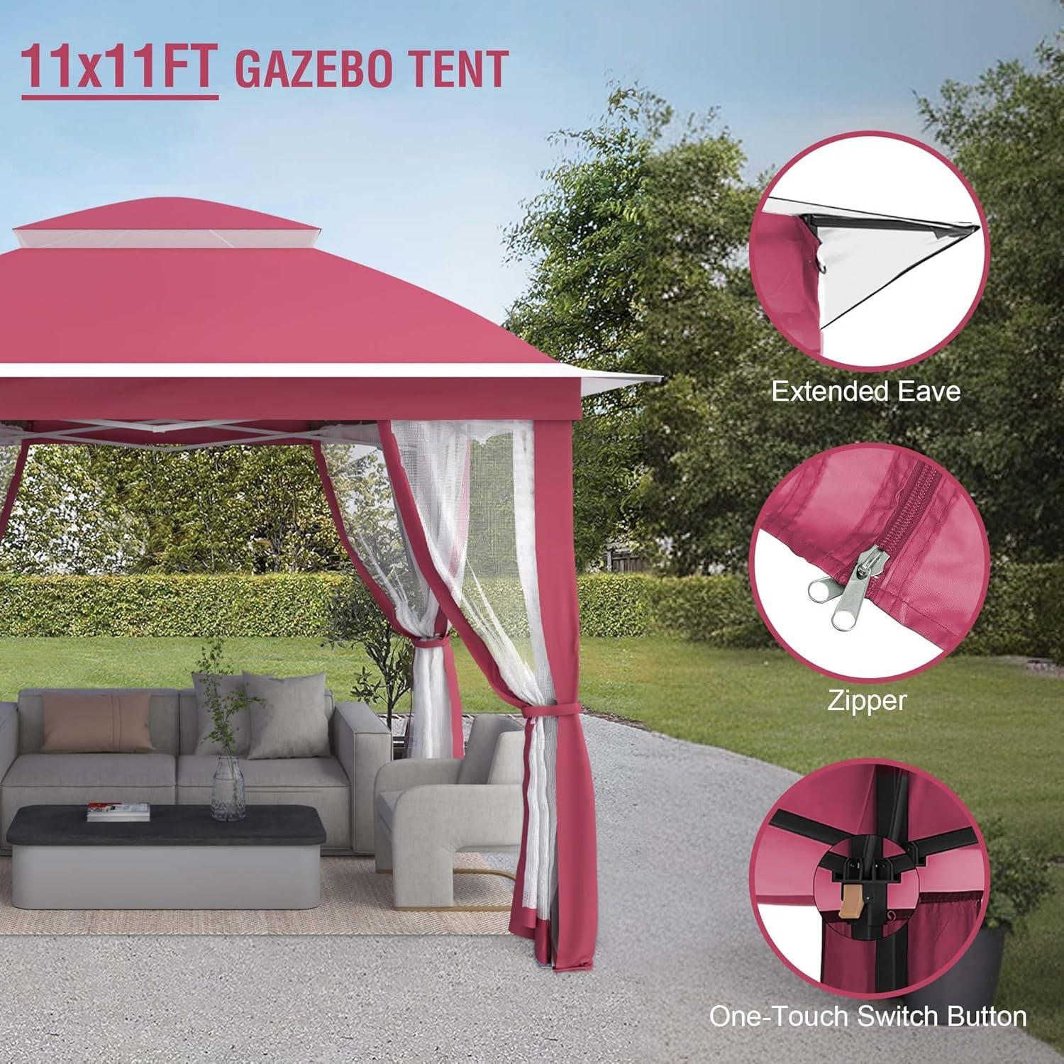 Pink Steel Portable Pop-Up Gazebo with Mosquito Netting 11 ft. x 11 ft. . .