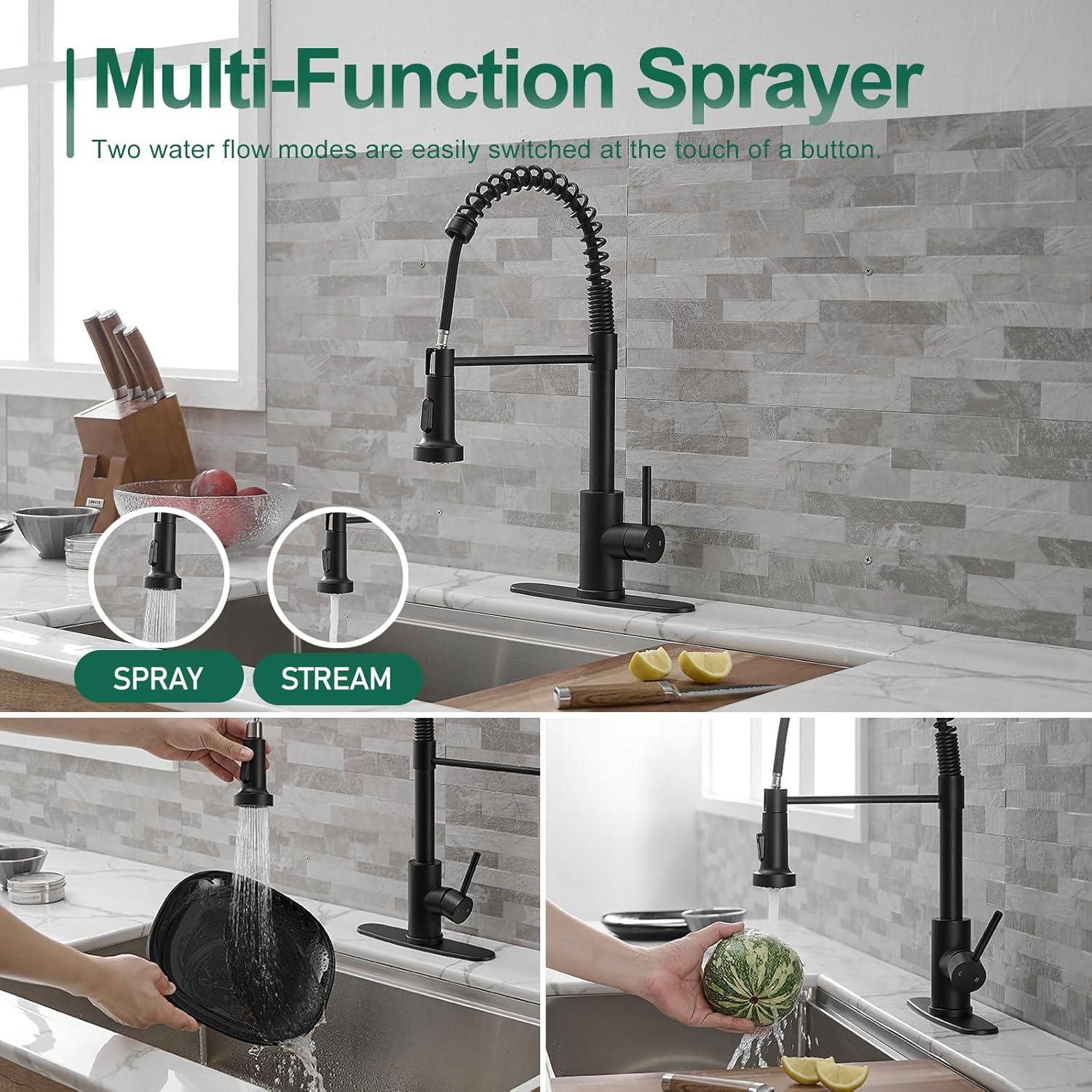 Matte Black Stainless Steel Pull Down Kitchen Faucet with Spray