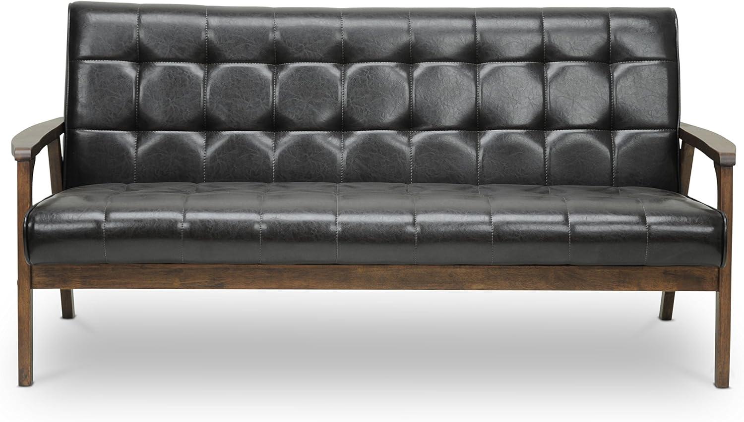 Mid-Century Masterpiece Brown Faux Leather Loveseat