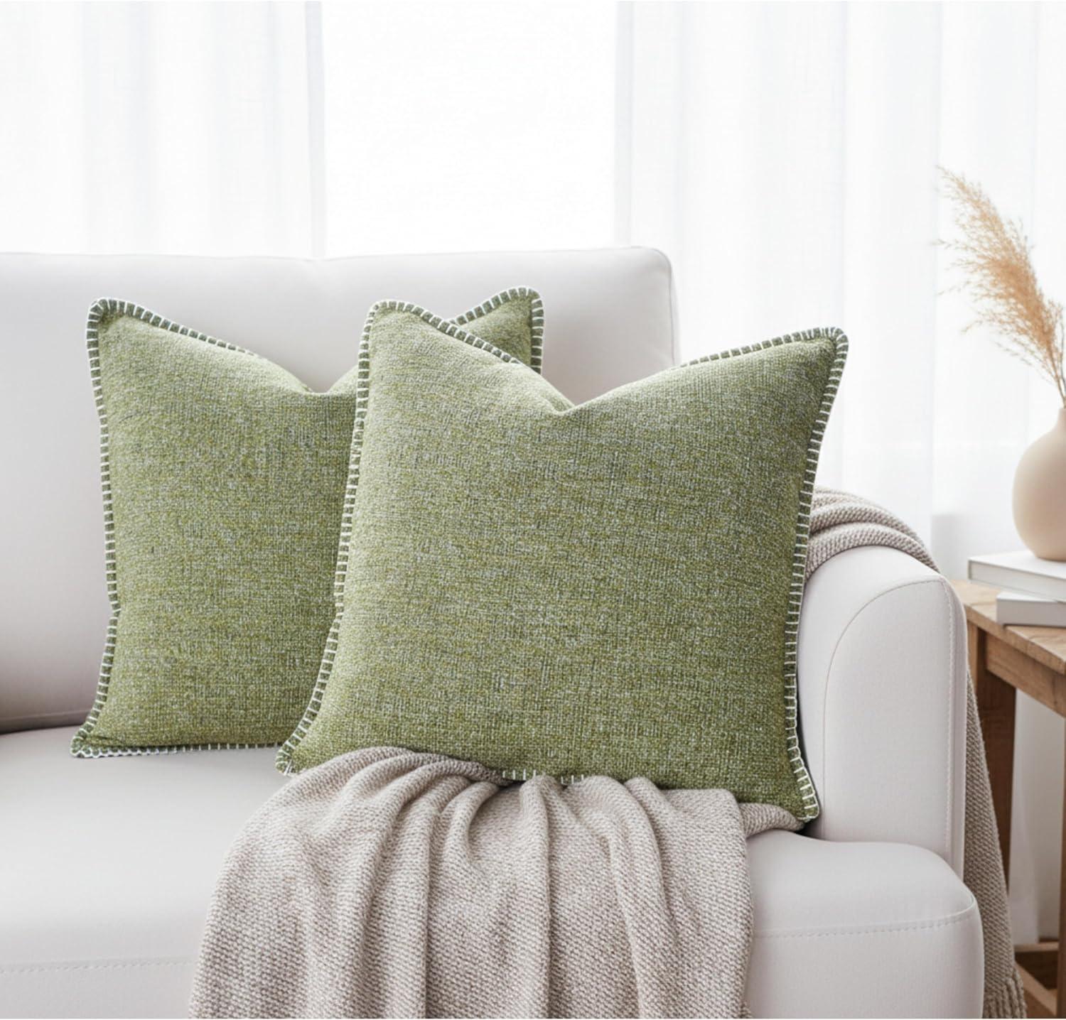 Oveesha Soft Chenille Throw Pillow Covers With Stitched Edge (Set of 2)