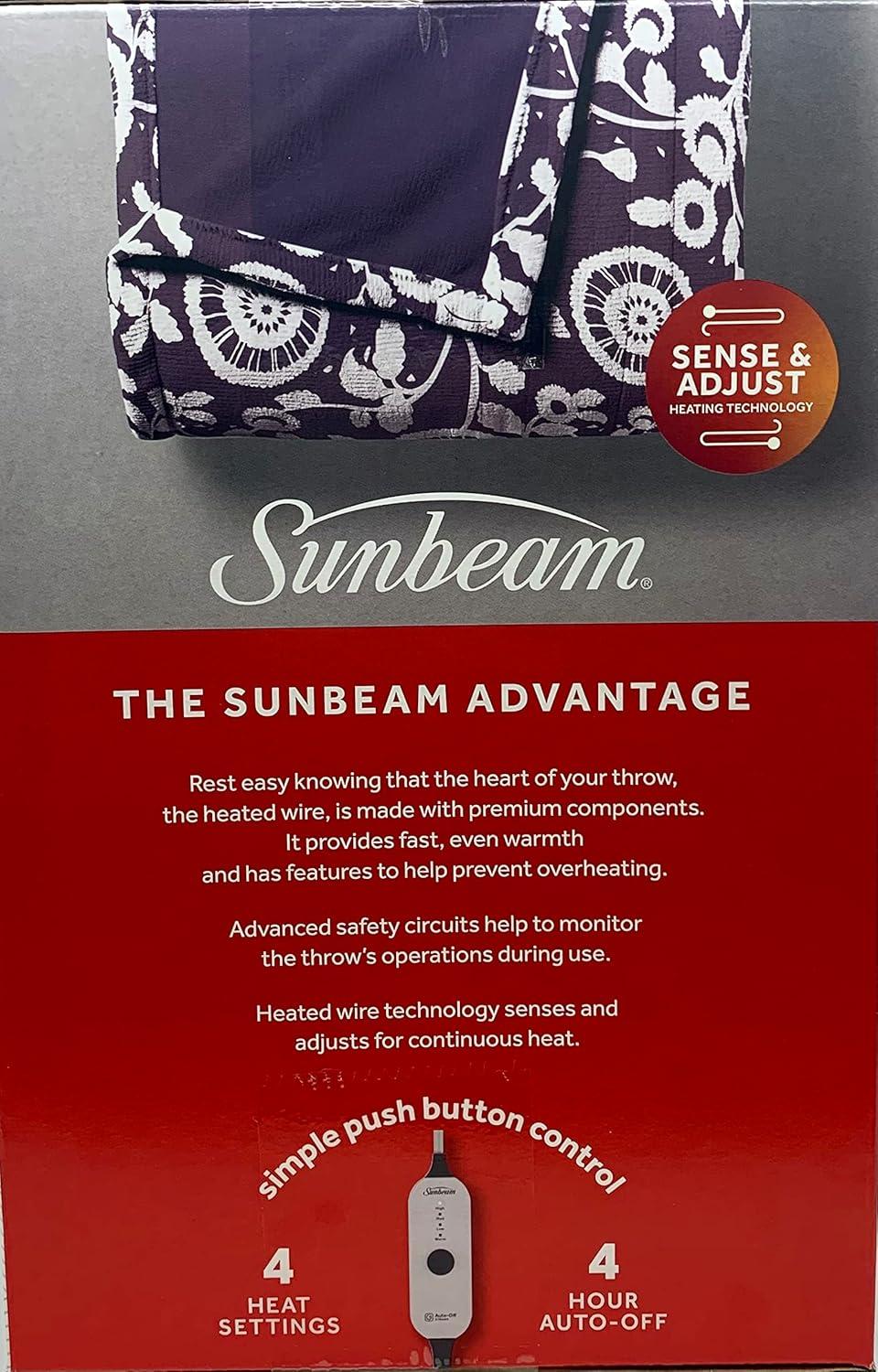 Sunbeam Nordic Premium Electric Heated Throw Blanket with 4 Heat Settings Controller, 4-Hour Auto Shut-Off, Overheat Protection UL Certified (50" x 60") (Purple Floral)