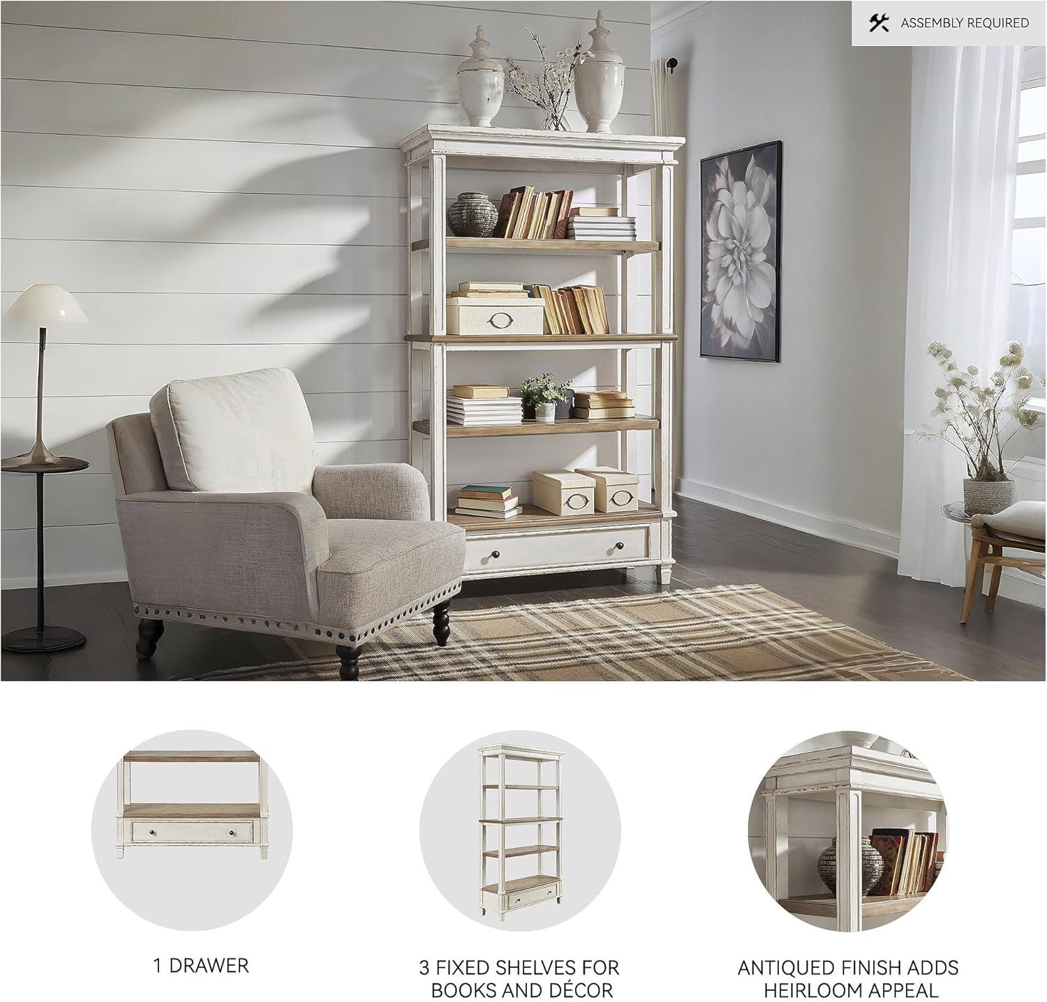 75" Realyn Bookshelf - Signature Design by Ashley: Cottage Style, Antiqued Two-Tone Finish, Open Shelves