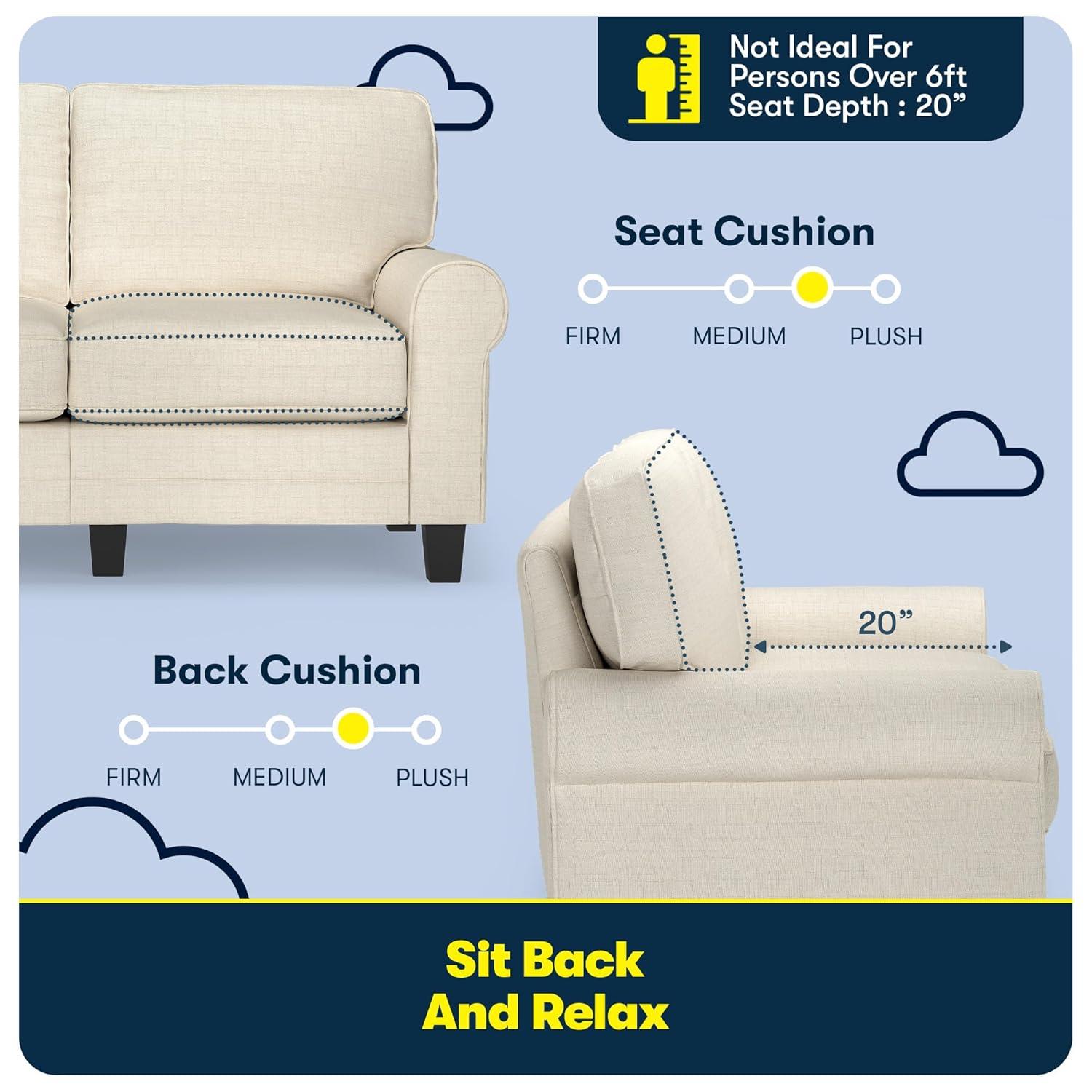 Serta Copenhagen 61" Rolled Arm Sofa, Easy Care Fabric, Soft Pillow Back, Pocket Coil Seat Cushions