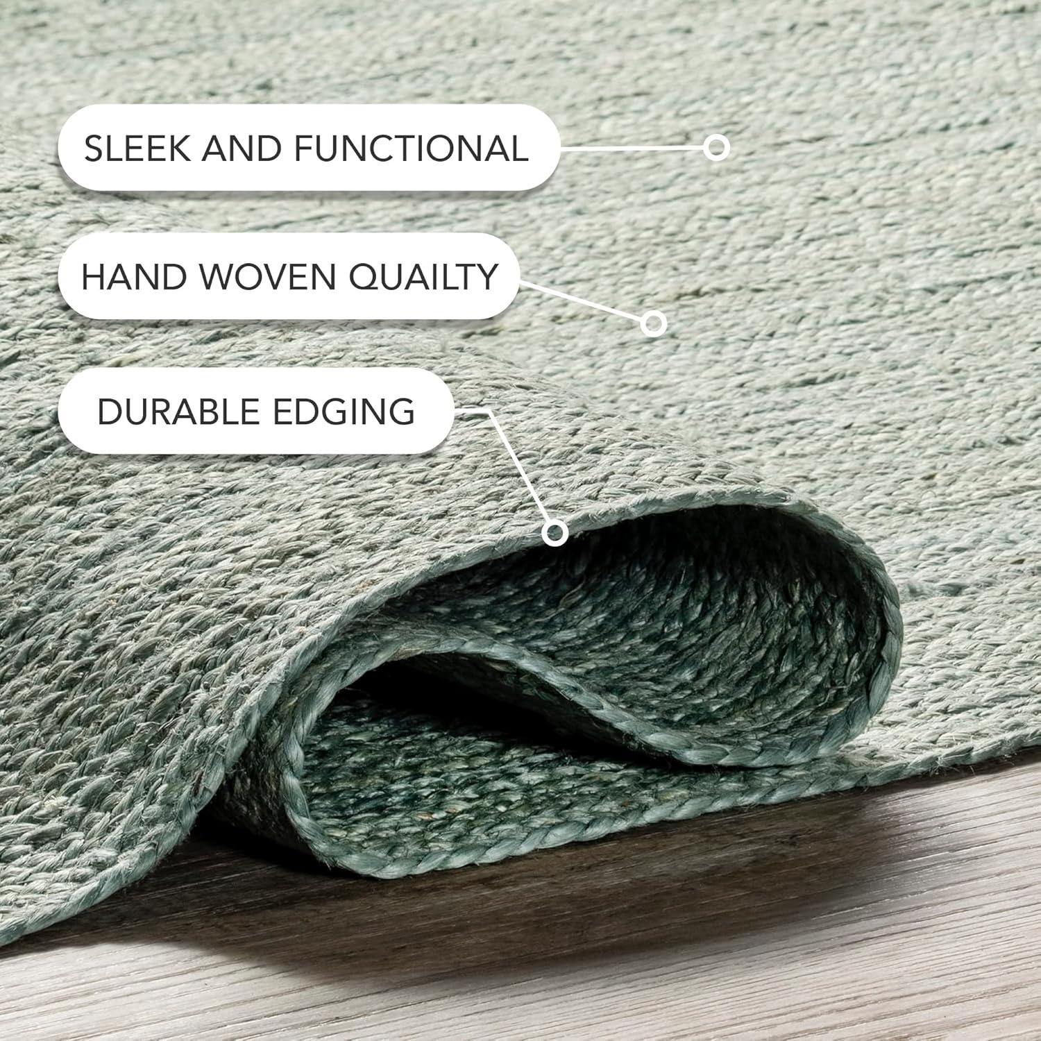 Nuloom 6x9 Rigo Jute Hand Woven Area Rug, Green, Solid Farmhouse Design, Natural Fiber Bedroom, Living Room, Kitchen