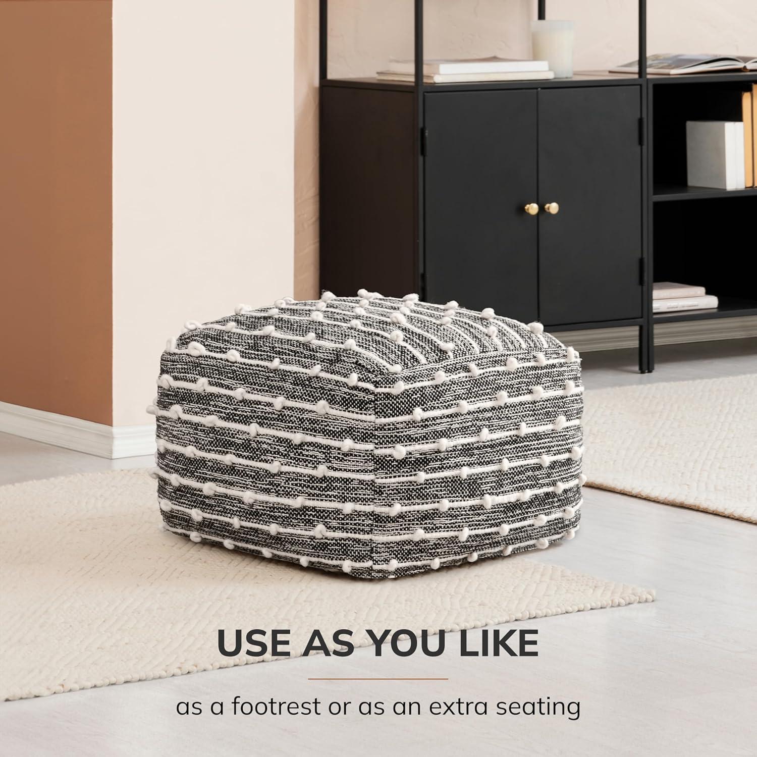 Penelope Pouf Ottoman Brown/Ivory - Anji Mountain: Cotton Blend, No Assembly, Fair Trade Certified