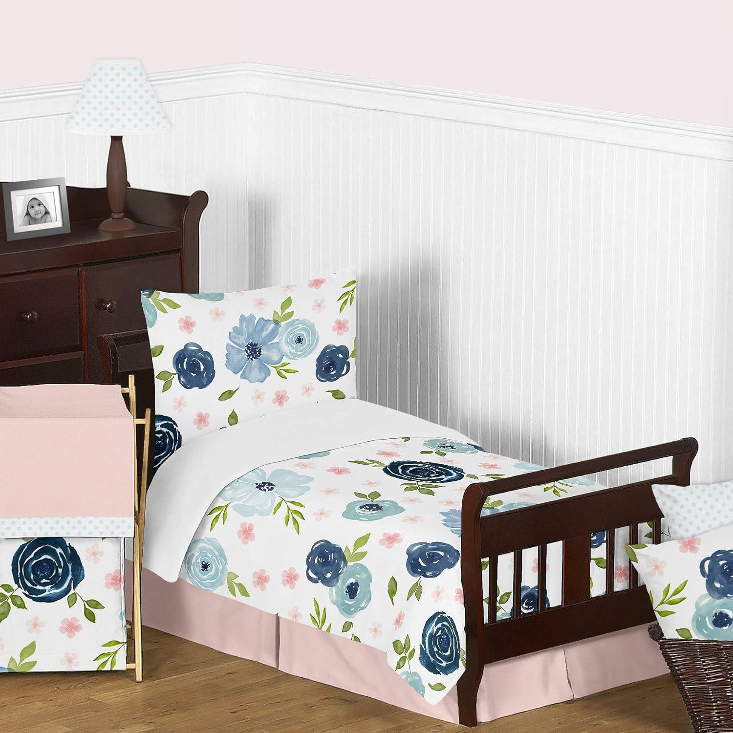Sweet Jojo Designs Girl Set of 2 Kids' Decorative Fabric Storage Bins Watercolor Floral Blue Pink and White