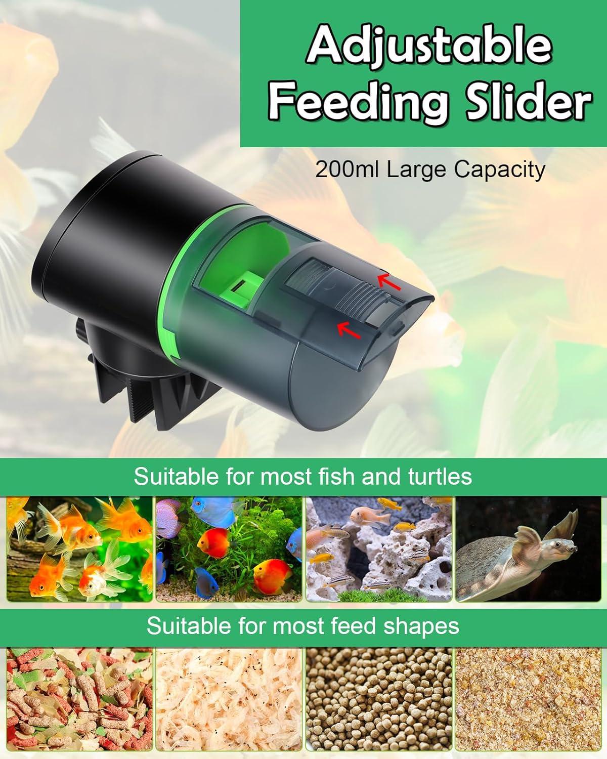 Petbank Automatic Fish Feeder for Aquarium, Auto Fish Food Dispenser with Timer, USB Charging, Green