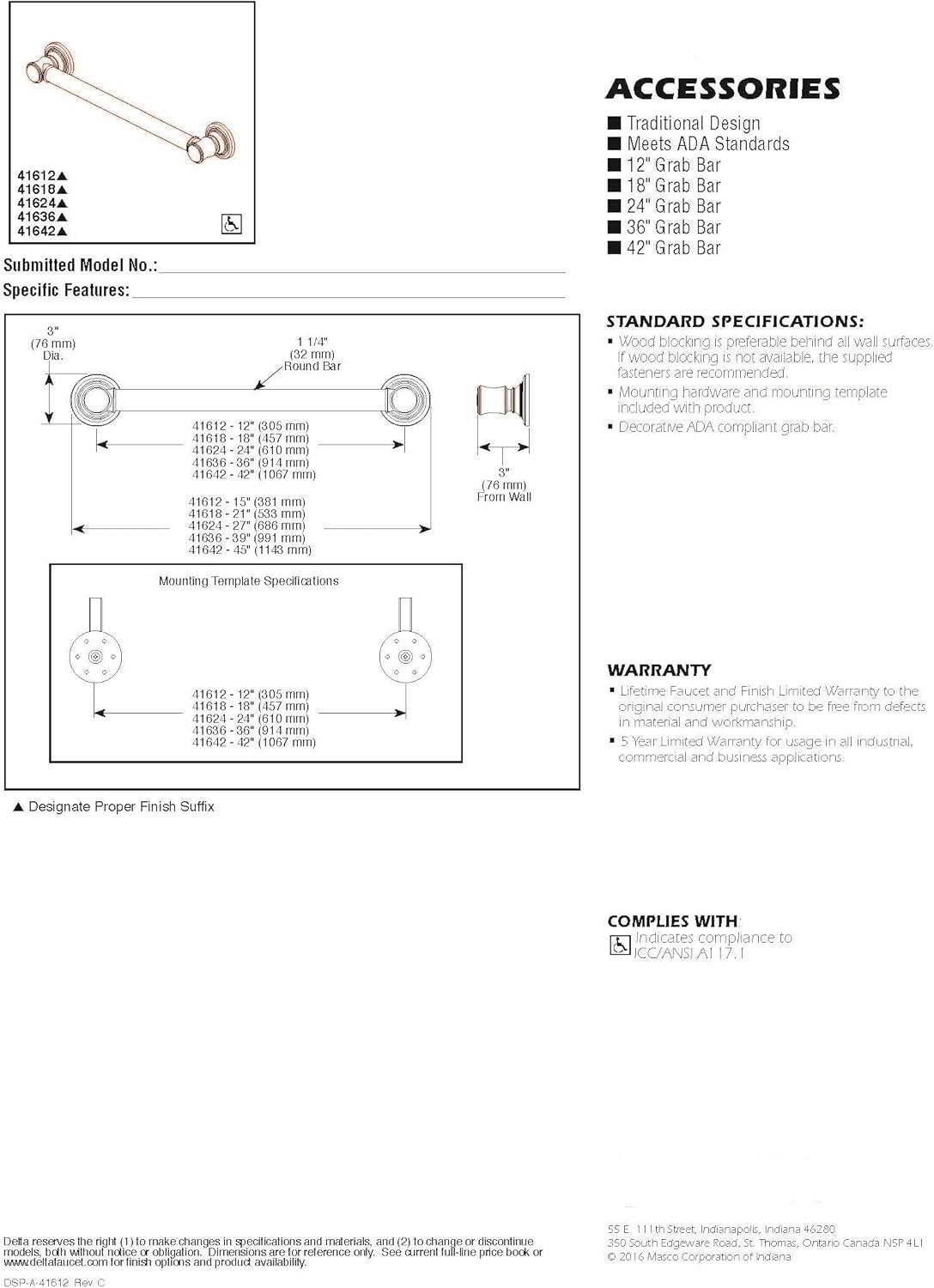 Bath Safety 18" Grab Bar