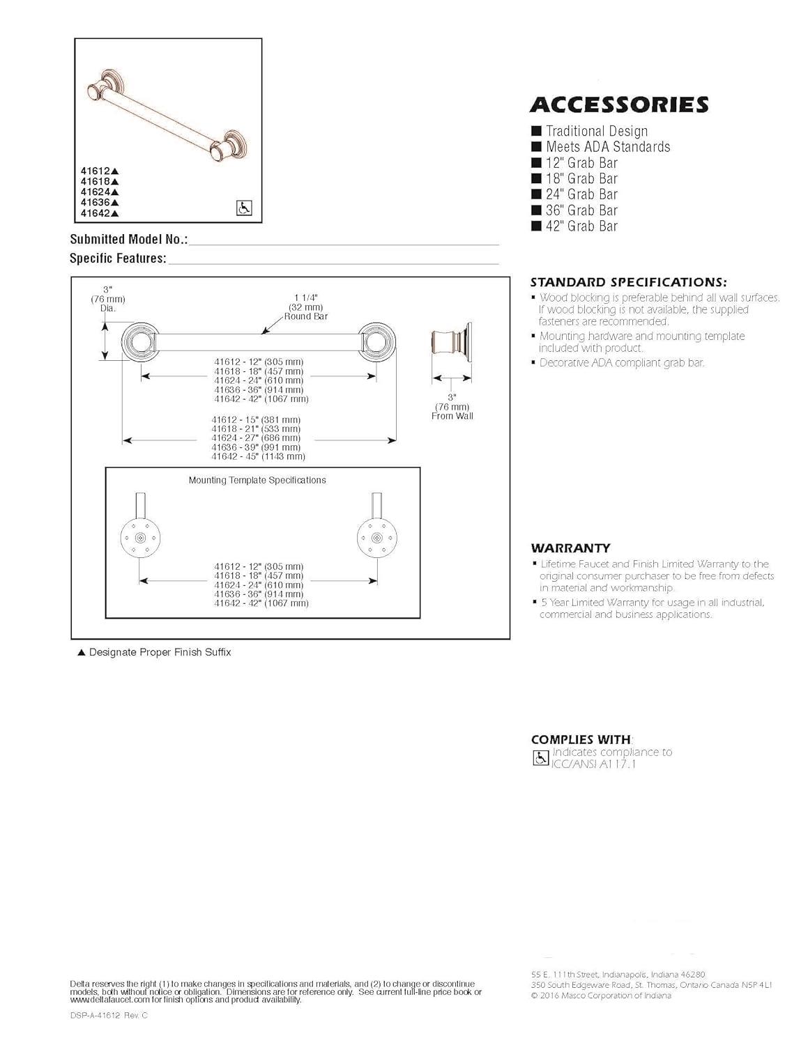Bath Safety 18" Grab Bar