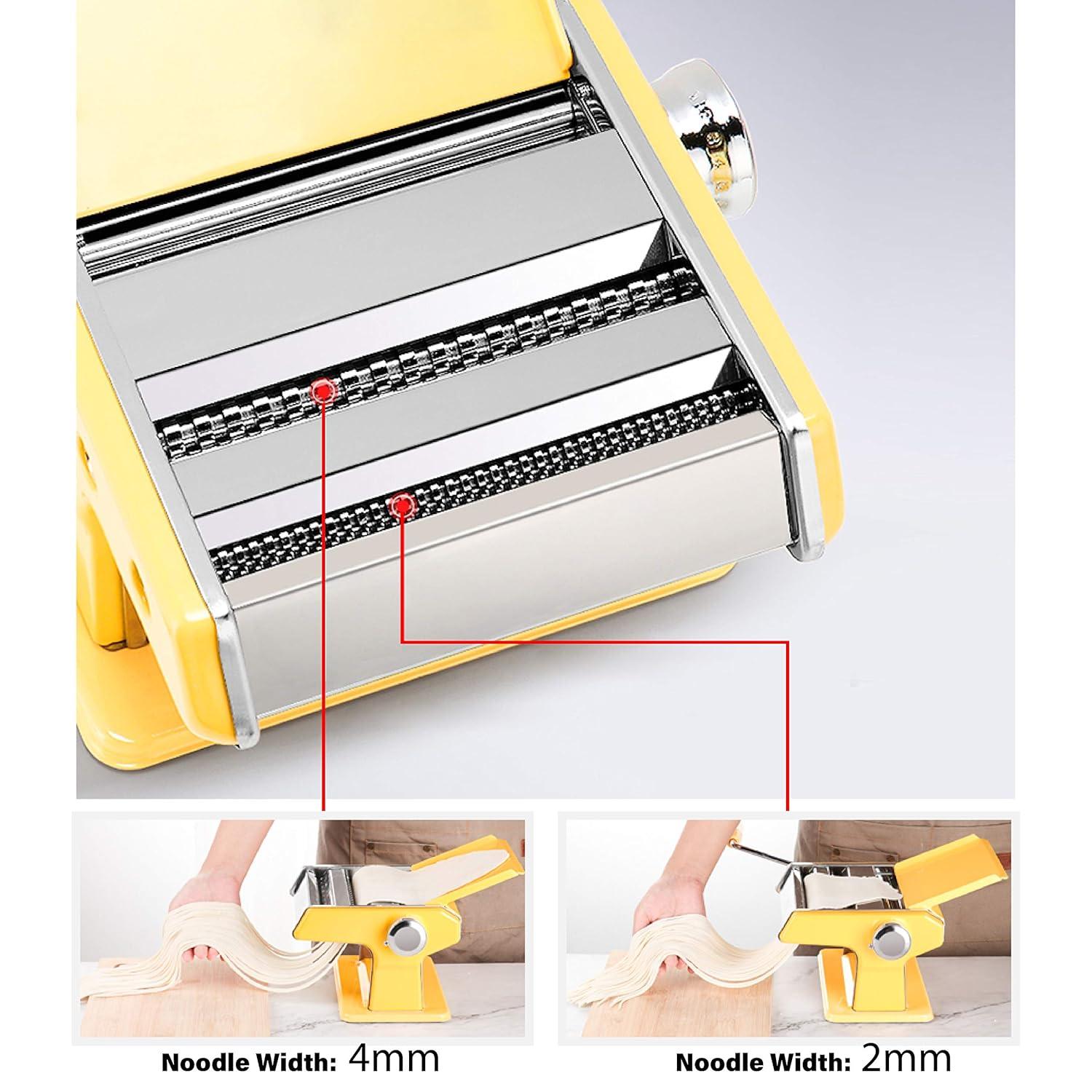 elabo Pasta Machine - Stainless Steel Roller Pasta Maker - 7 Adjustable Thickness Settings Noodles Maker with Hand Crank, Perfect for Spaghetti, Fettuccini, Lasagna or Dumpling Skins