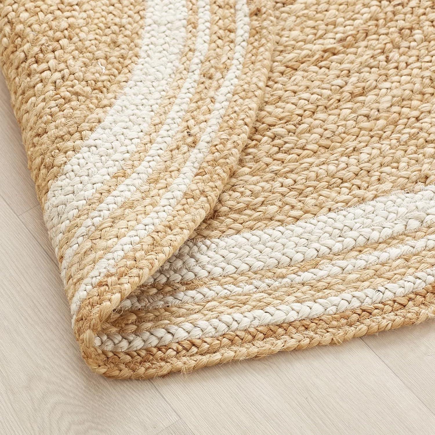 Nuloom Rikki Coastal Braided Jute Area Rug, Round 4', Off White