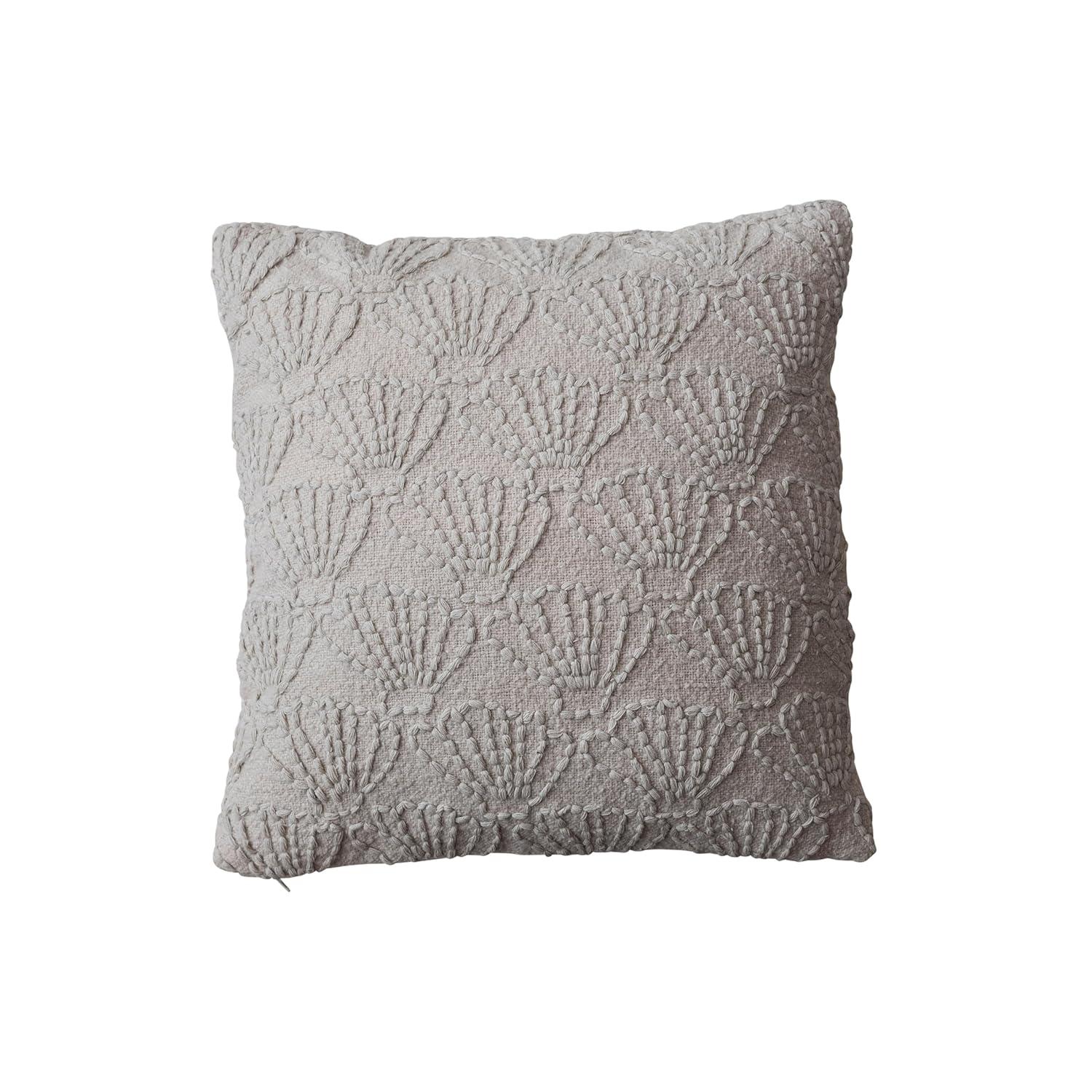 Embroidered Cotton Reversible Throw Pillow
