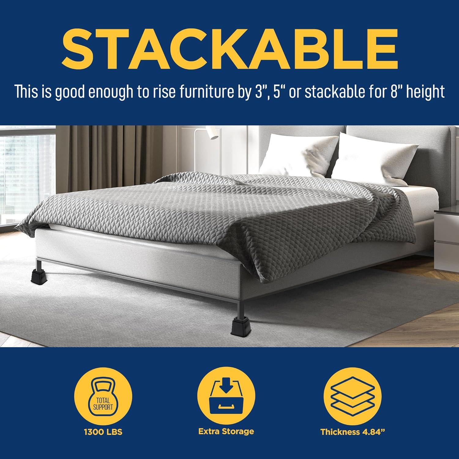 Black Heavy-Duty 3-Inch Furniture Leg Risers Set of 4