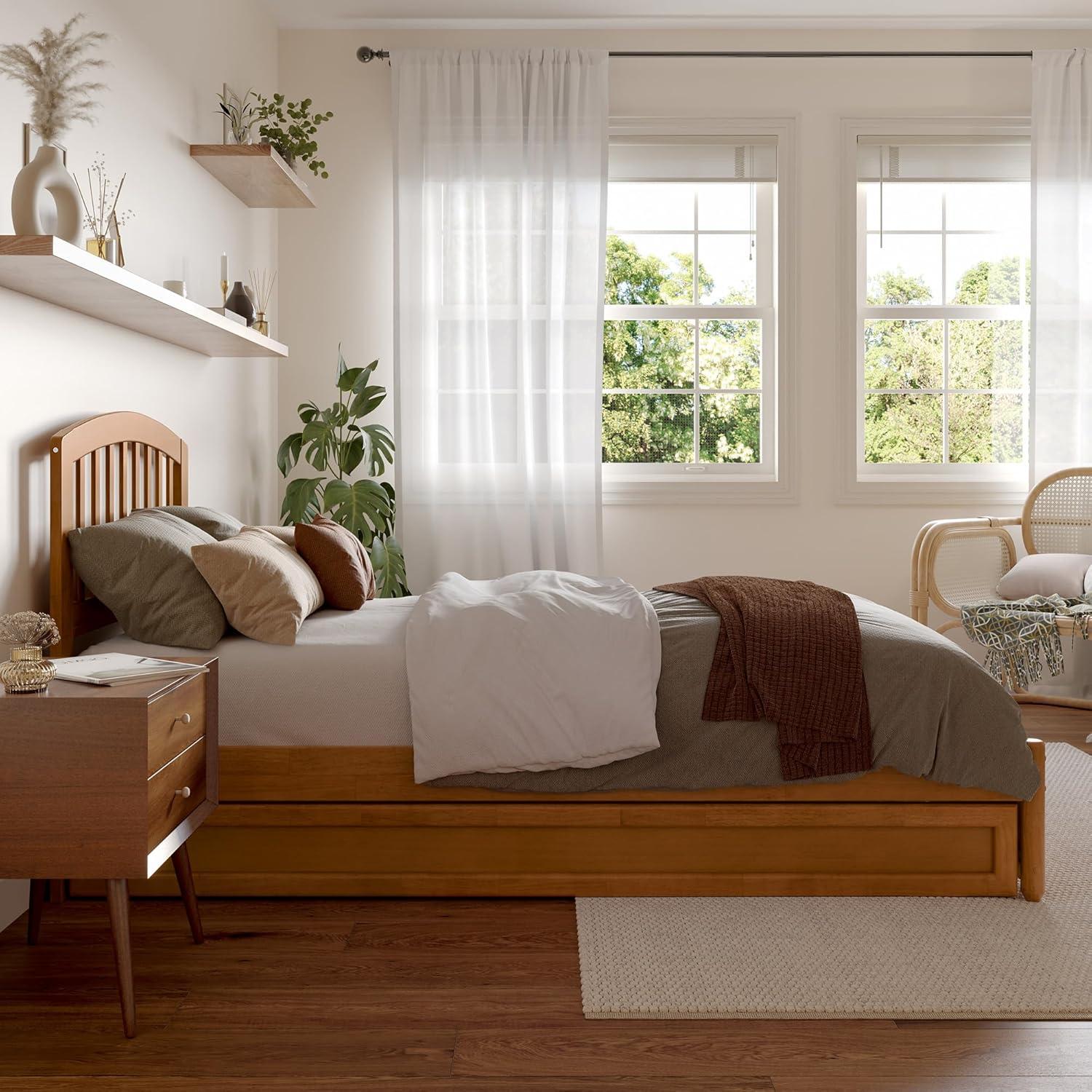 Lucia Twin XL Wood Platform Bed with Panel Footboard & Twin XL Trundle in White